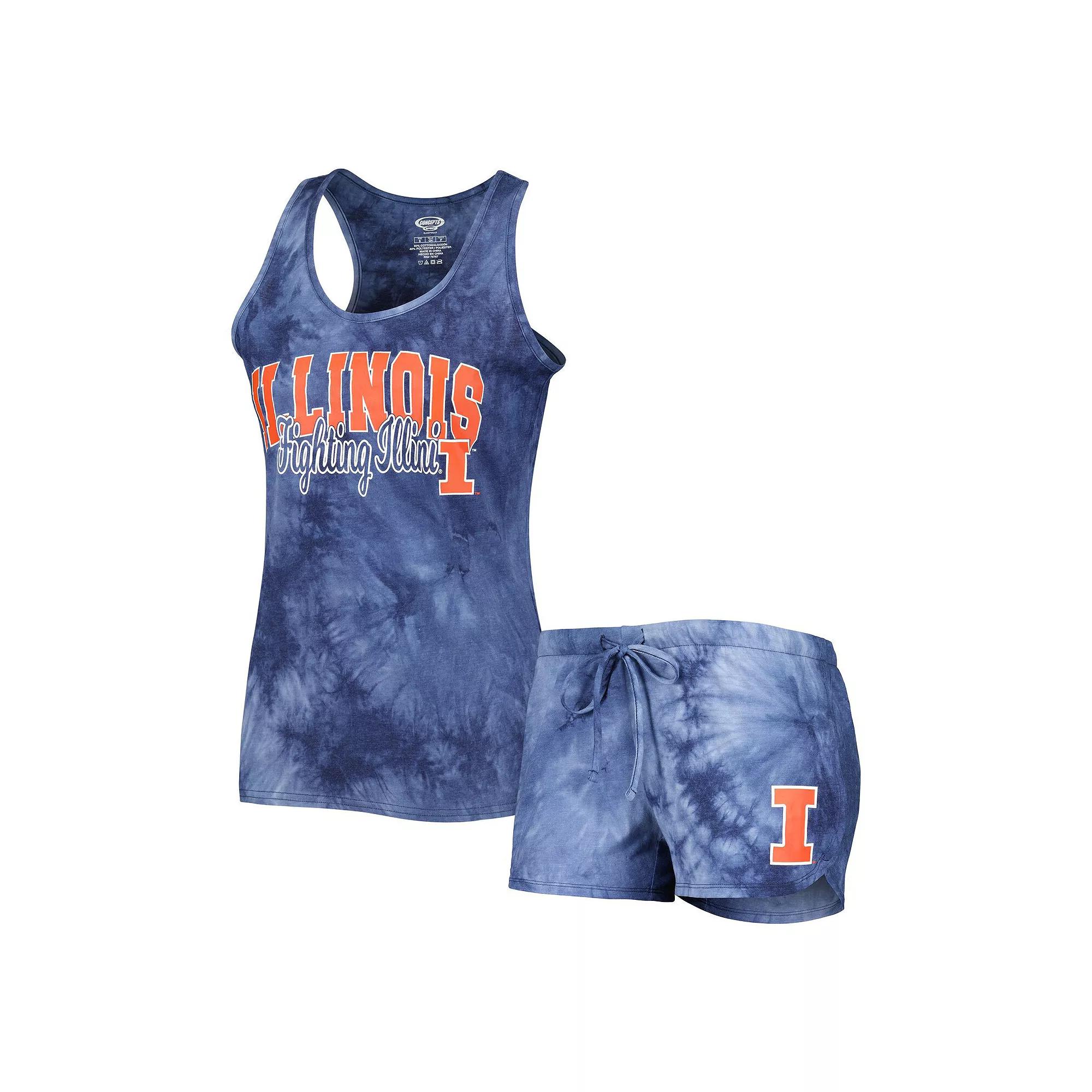 Women's Concepts Sport Navy Illinois Fighting Illini Billboard Tie-Dye Tank Top and Shorts Sleep Set, Size: Large, Blue Product Image