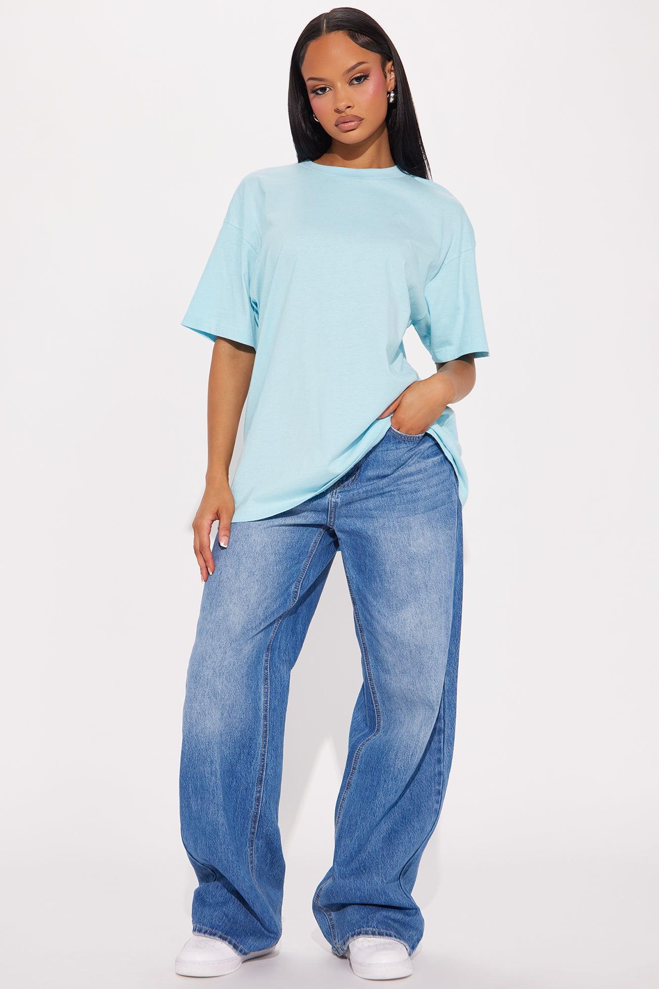 The Oversized Boyfriend Tee - Light Blue Product Image