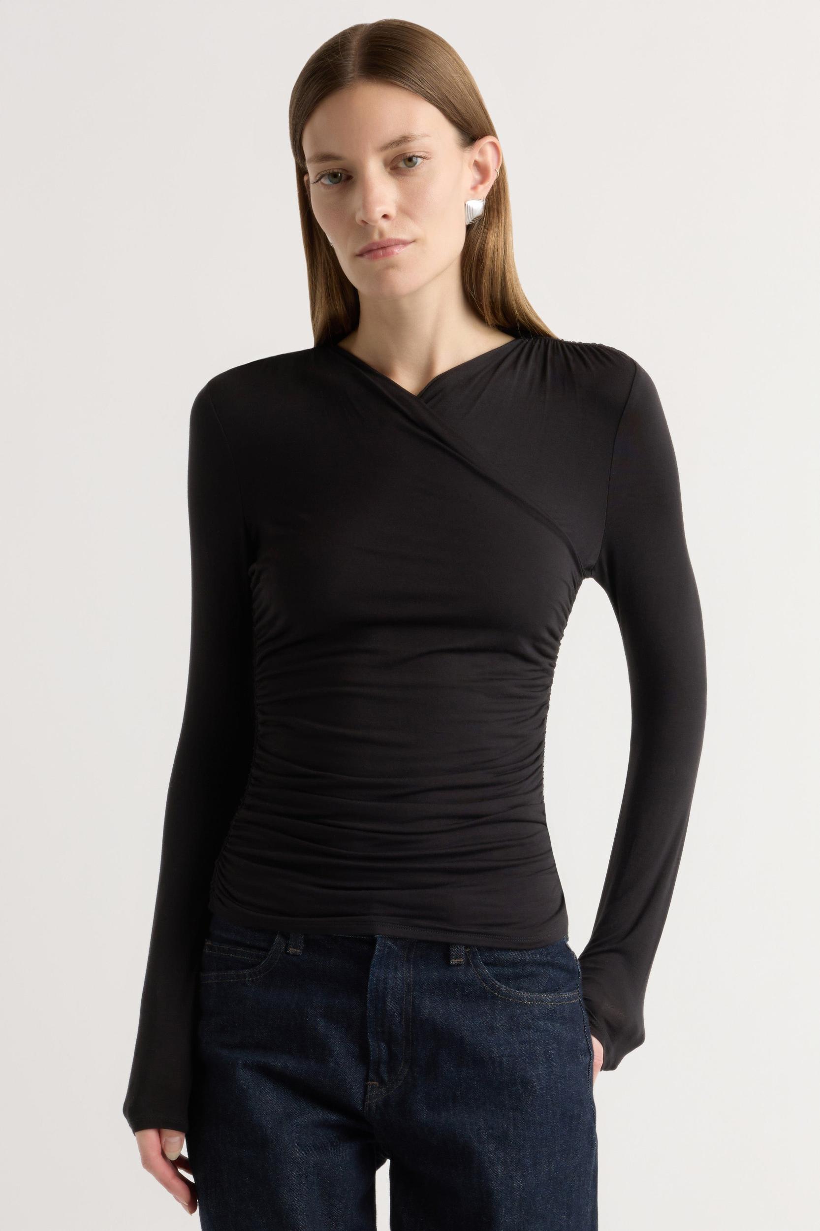 Lilou Wrap-Neck Long-Sleeve Tee Product Image