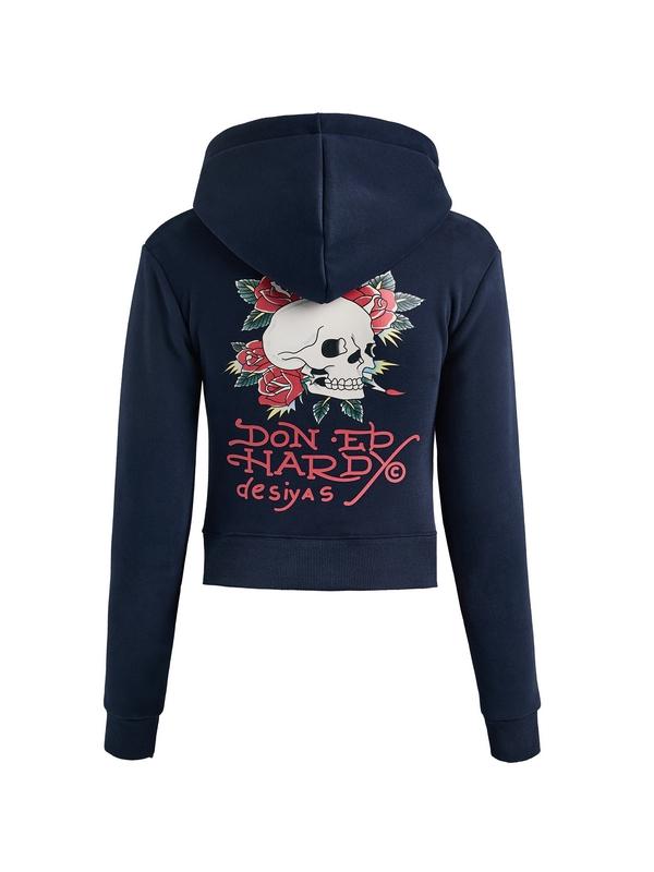 Skull Print Zip Up Hoodie Product Image