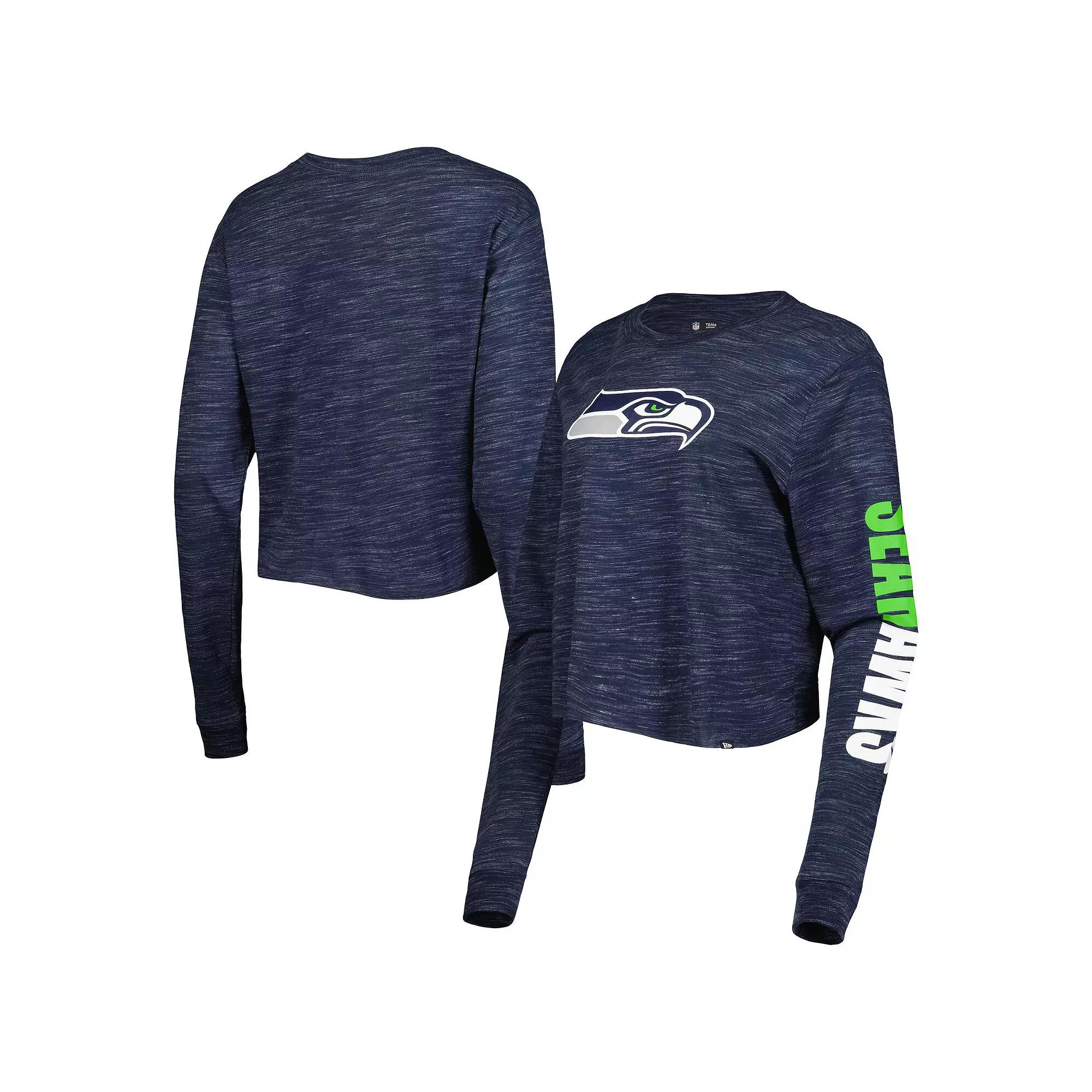 Women's New Era College Navy Seattle Seahawks Crop Long Sleeve T-Shirt,  Product Image