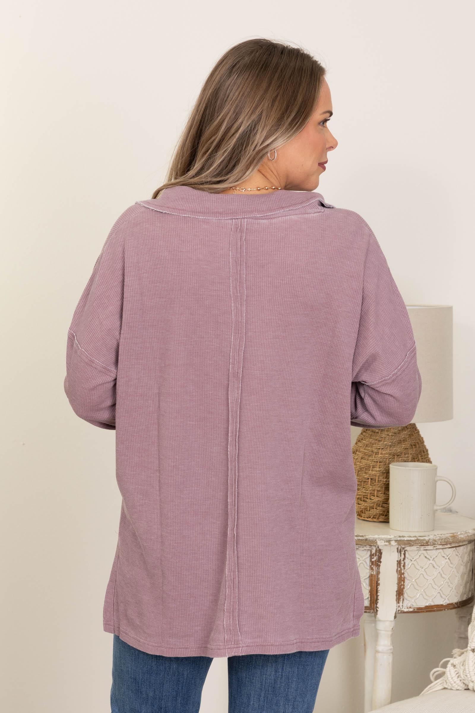 Waffle Knit Relaxed Fit Tops With Collar Product Image