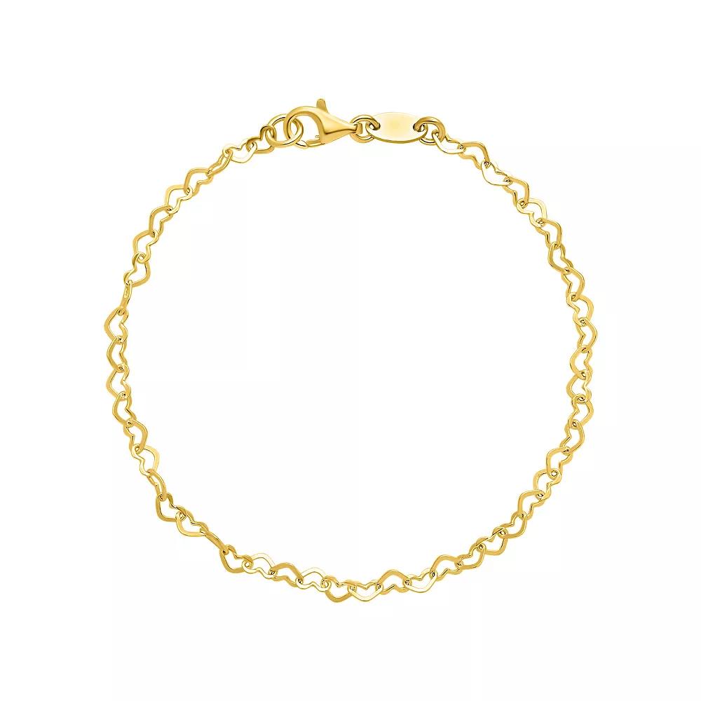 PRIMROSE Sterling Silver Open Heart Link 8 Inch Chain Bracelet, Women's, Size: 8", Yellow Gold Tone Product Image
