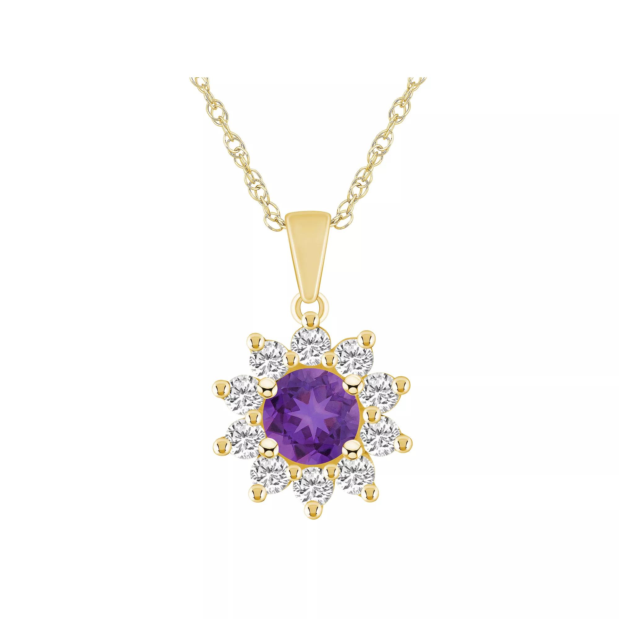 Alyson Layne 14k Gold Round Amethyst & 5/8 Carat T.W. Diamond Pendant Necklace, Women's, Size: 18" Product Image