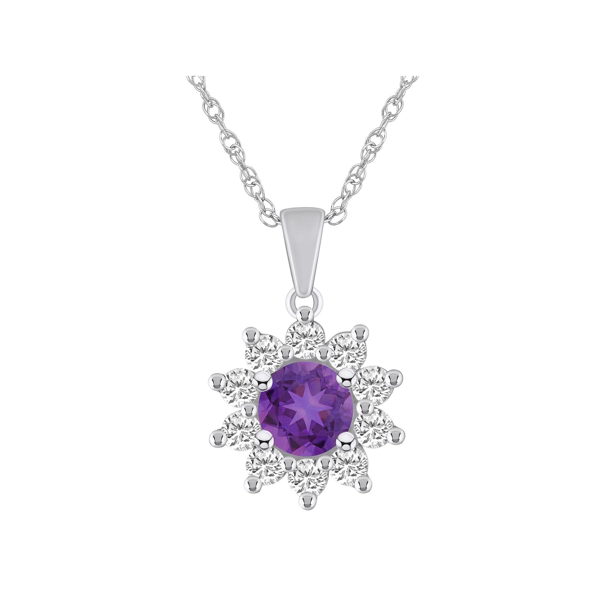 Alyson Layne 14k White Gold Round Amethyst & 5/8 Carat T.W. Diamond Pendant Necklace, Women's, Size: 18" Product Image