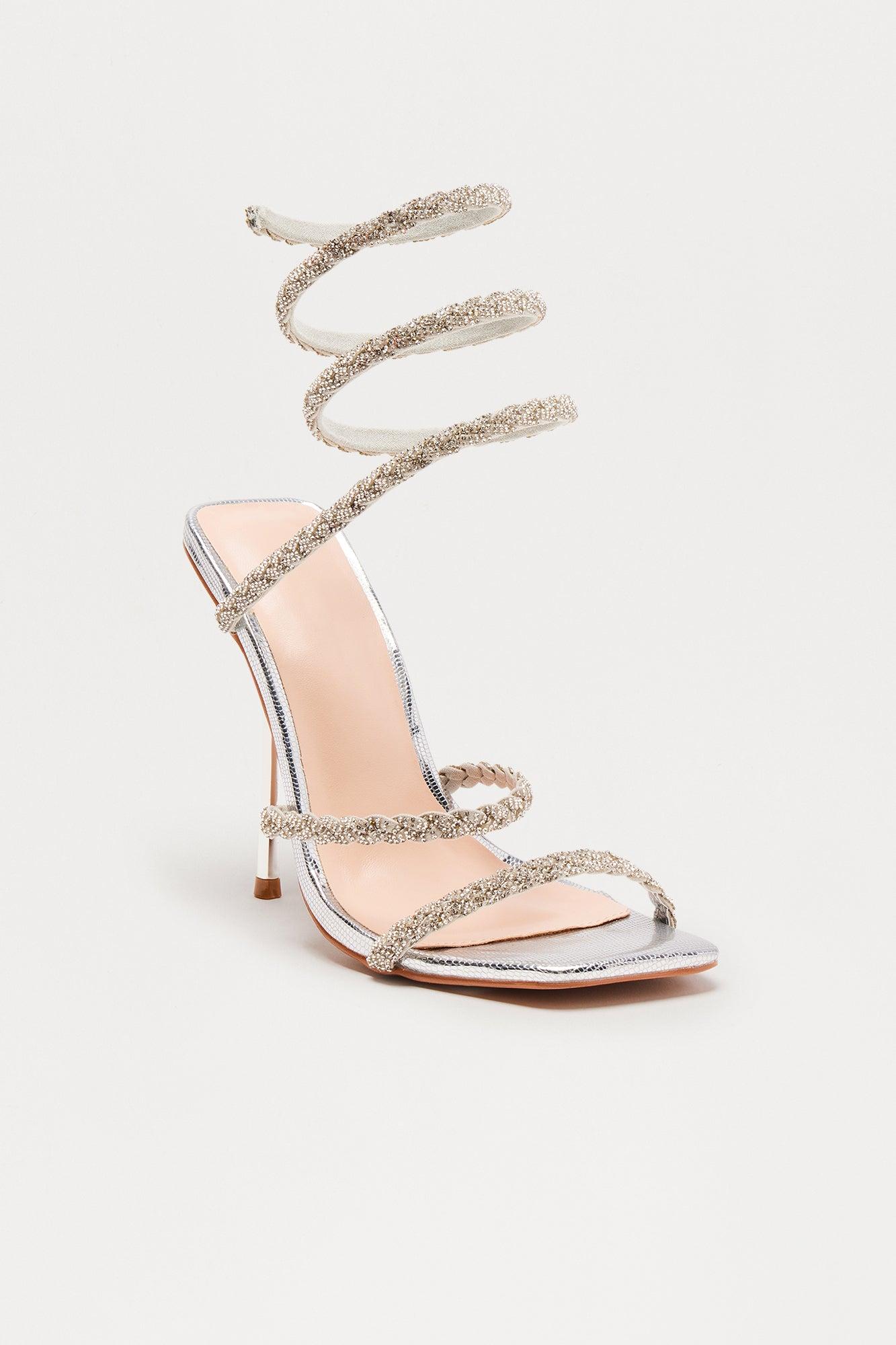 Docella Rhinestone Wrap Up Heels - Silver Product Image