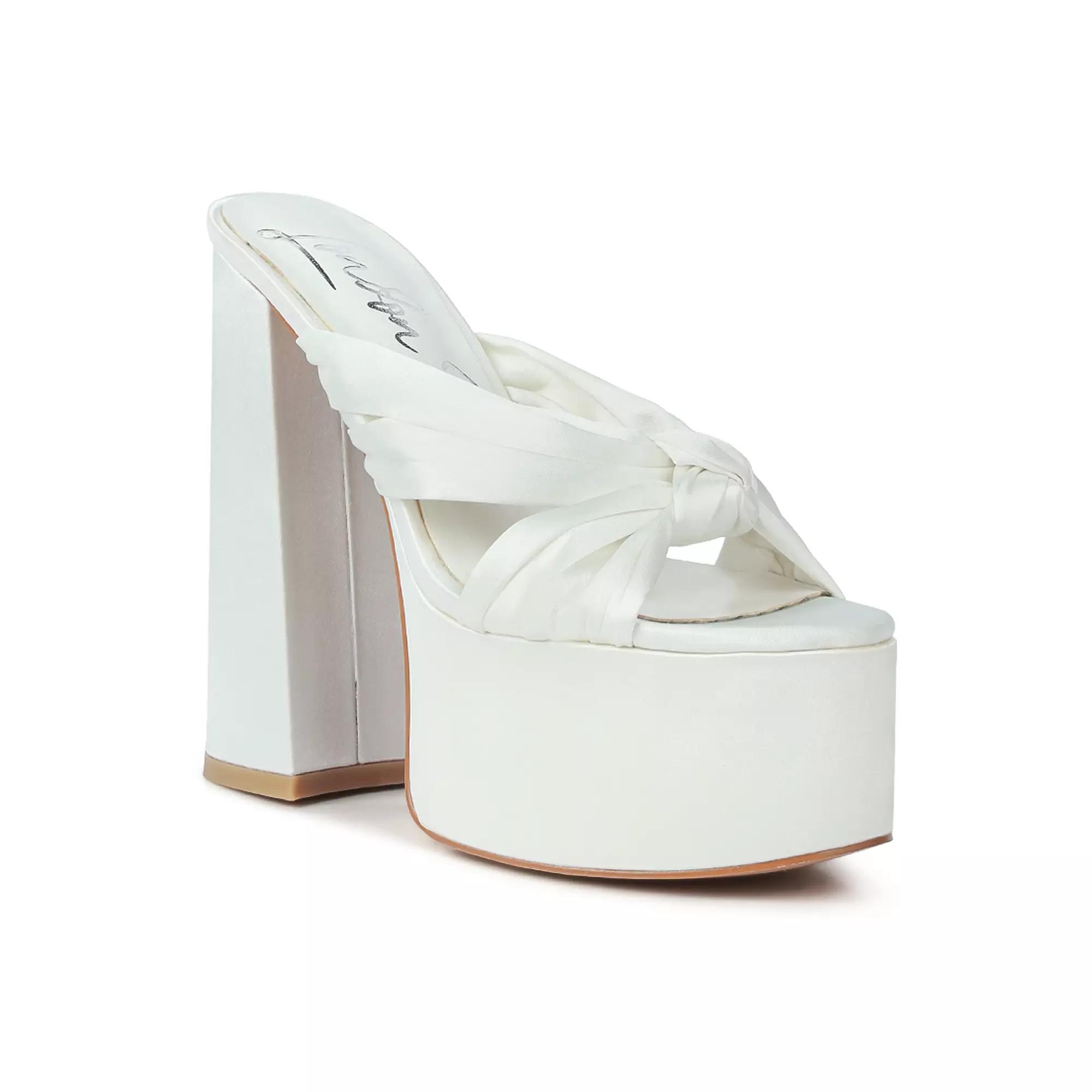 London Rag Strobing Women's Knotted Chunky Platform Block Heel Sandals, Size: 8.5, White Product Image