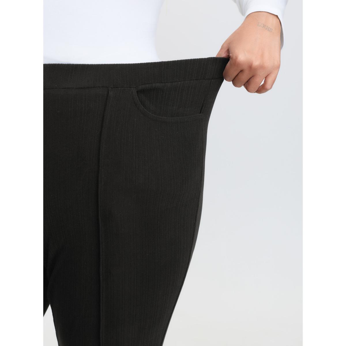 Plus Size Stretchy Pockets Mid Rise Bootcut Pants Women Black Leisure Bootcut Mid Rise Casual Pants BloomChic 14-16/1X Product Image