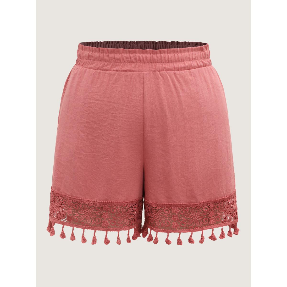 Plus Size Lace Cut-Out Hem Ruffled Shorts Women Watermelon Beach Tassels Wide Leg Vacation Shorts BloomChic 28/5X Product Image