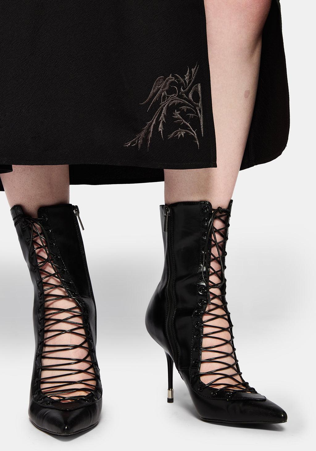 Aubrey Crow Skull Embroidered Twist Front Midi Dress Product Image