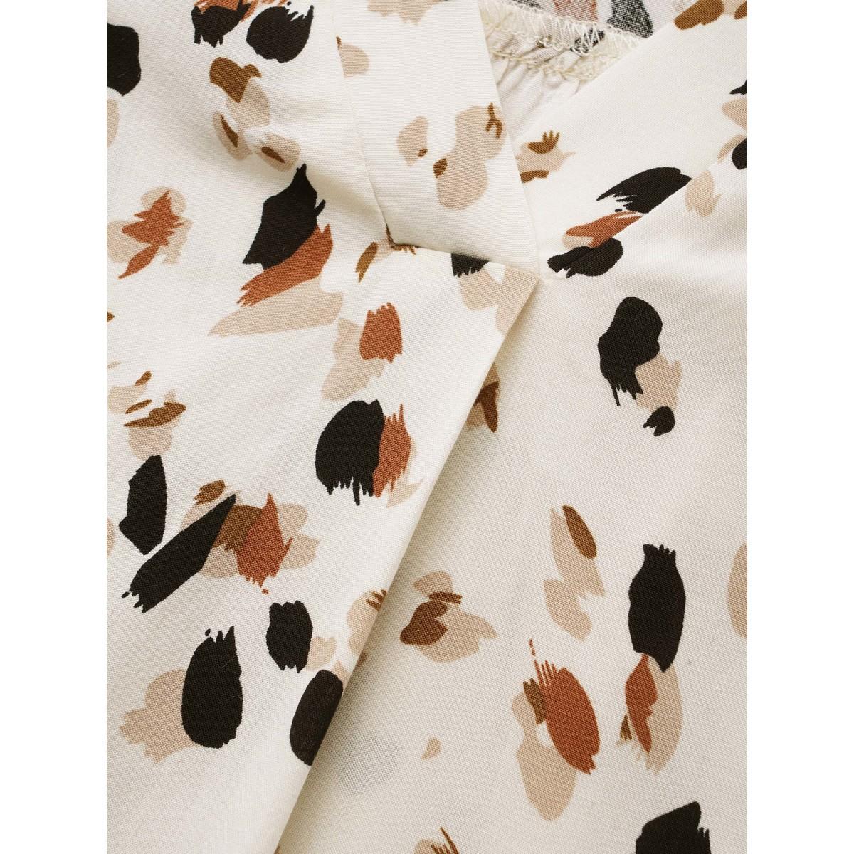 Plus Size Apricot Allover Print Notched Lantern Sleeve Blouse Women Elegant Half Sleeve V-neck Dailywear Blouses BloomChic 30/6X Product Image