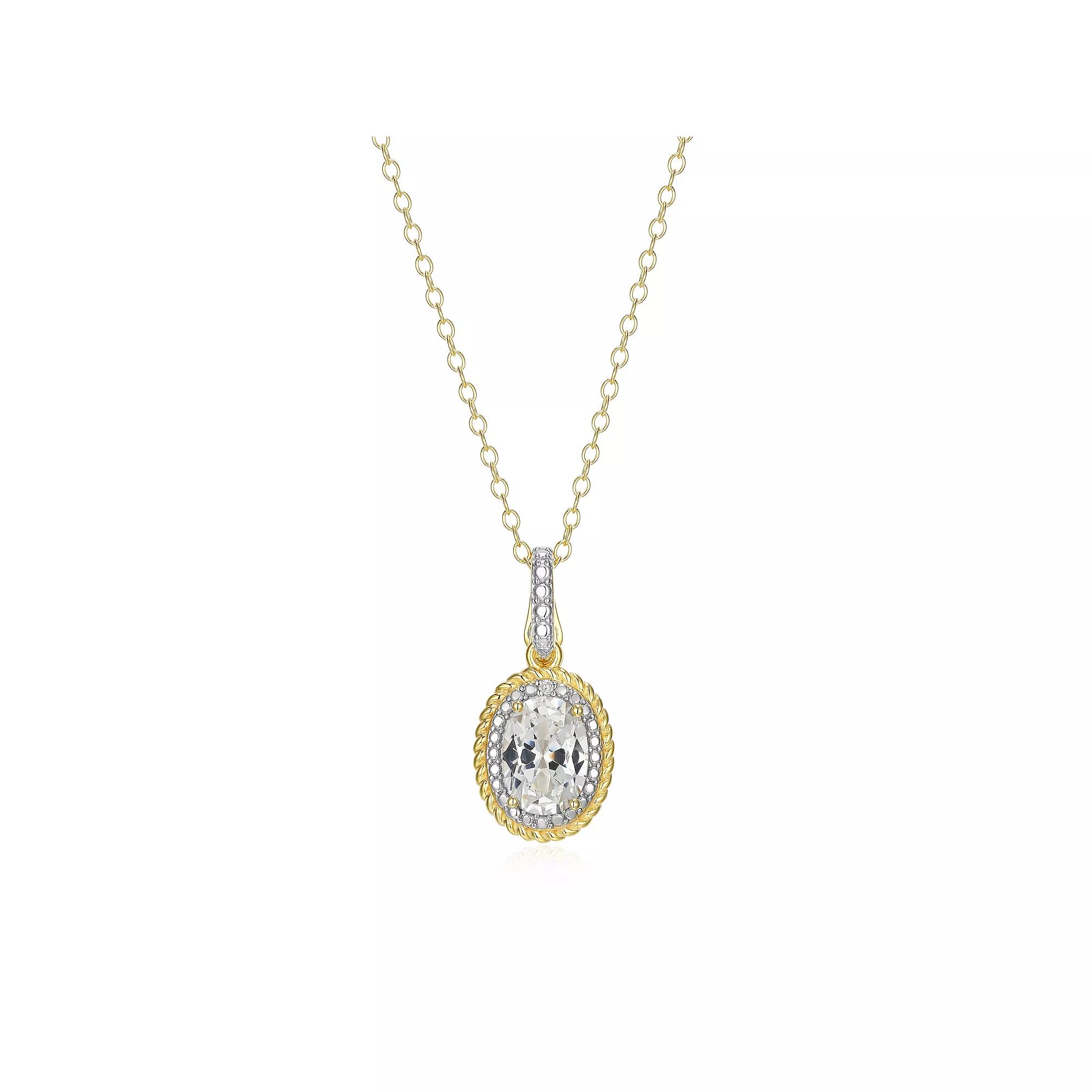 18k Gold Over Silver Gemstone & Diamond Accent Halo Pendant Necklace, Women's, Size: 18", April Cr Wh Blue Product Image