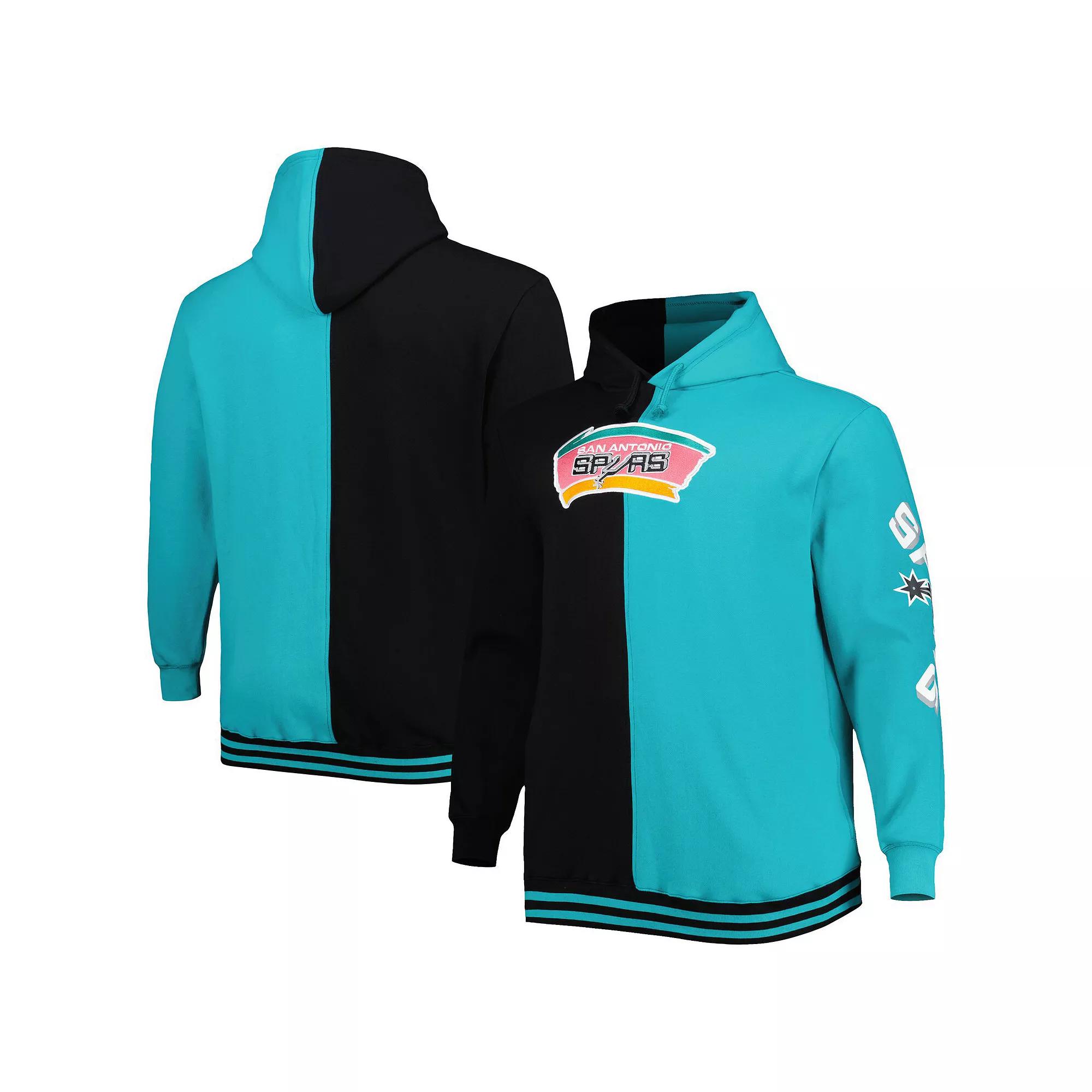 Men's Mitchell & Ness Black/Teal San Antonio Spurs Big & Tall Hardwood Classics Split Pullover Hoodie,  Product Image