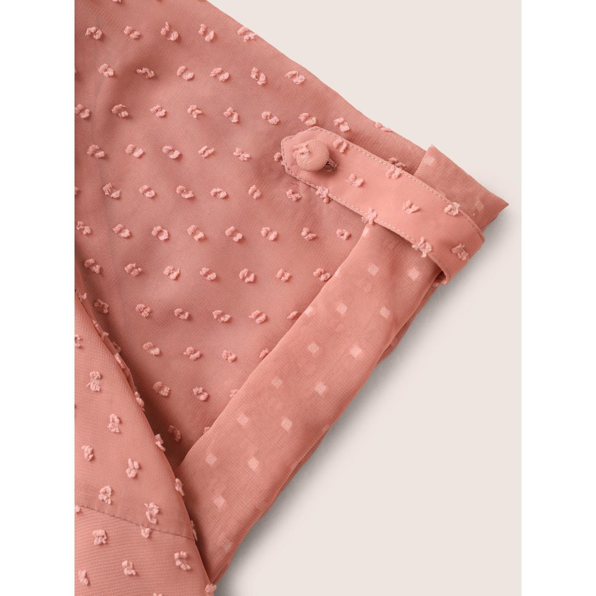 Plus Size DustyPink Chiffon Plain Textured Pleated Tab Sleeve Blouse Women At the Office Elbow-length sleeve Shirt collar Work Blouses BloomChic 14-16/1X Product Image