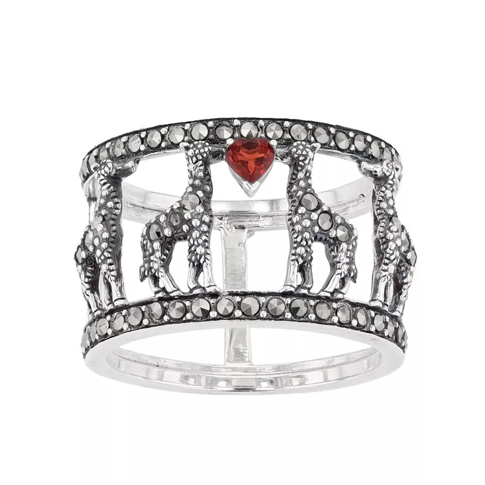 Lavish by TJM Sterling Silver Garnet & Marcasite Giraffe Ring, Women's, Size: 7 Product Image