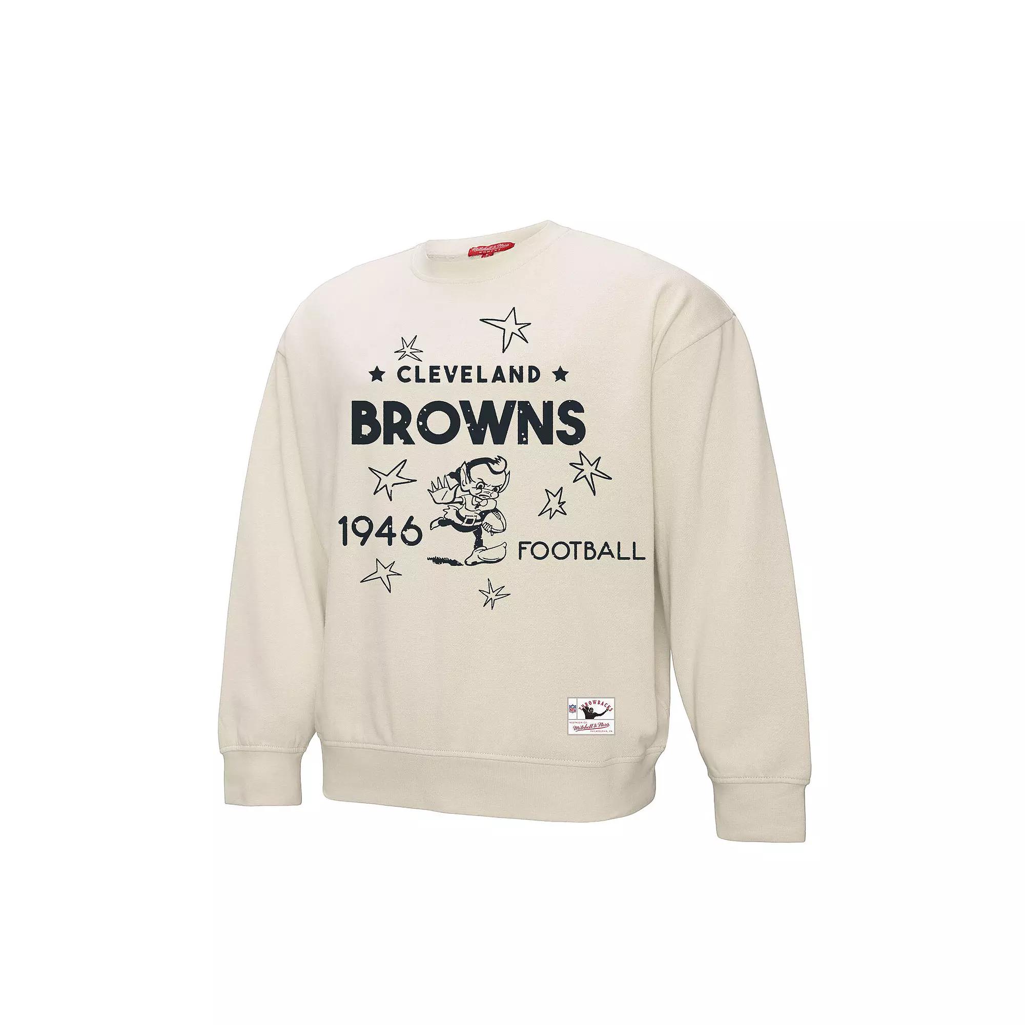 Women's Mitchell & Ness Cream Cleveland Browns Shooting Stars Pullover Sweatshirt,  Product Image