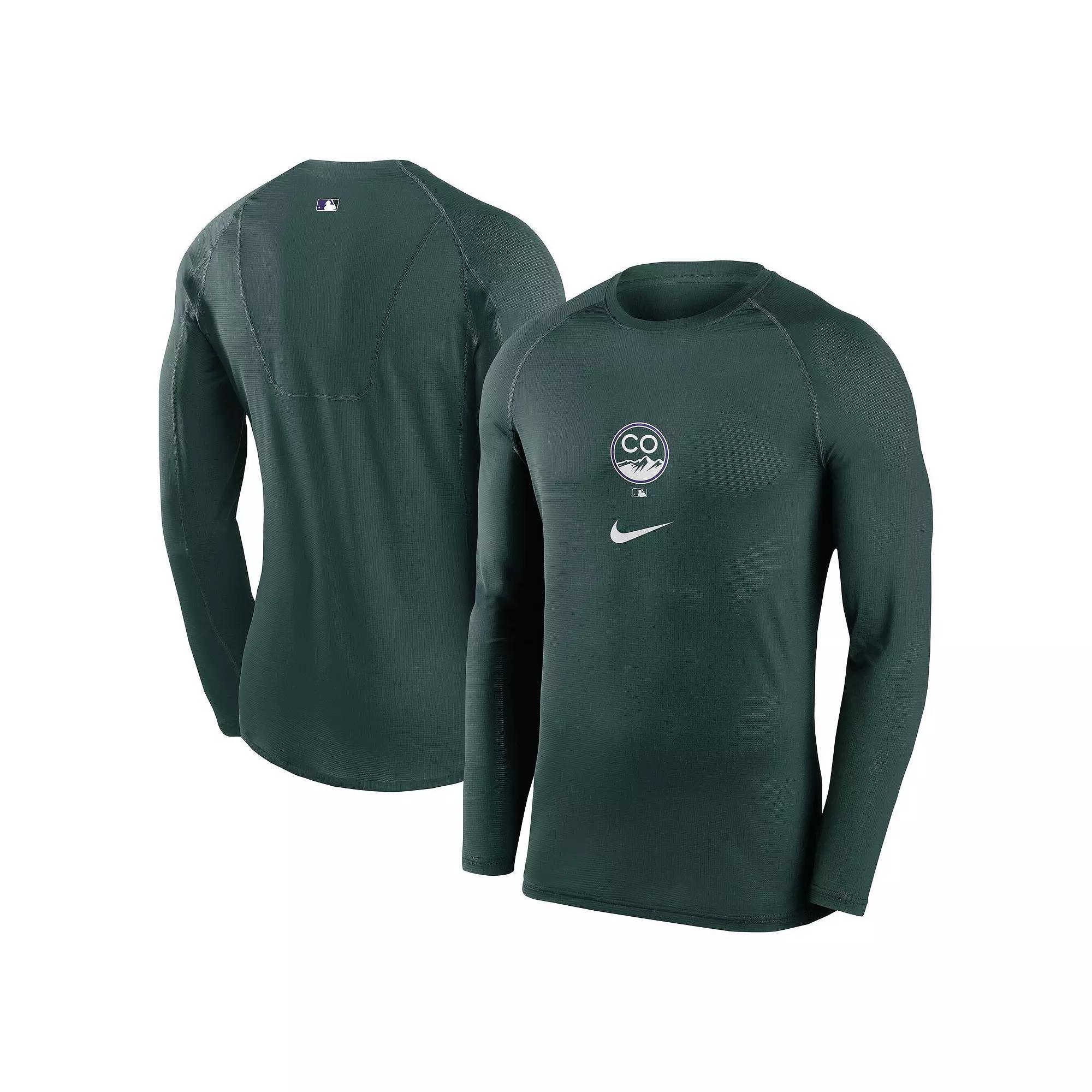 Men's Nike Green Colorado Rockies City Connect Base Layer Raglan Long Sleeve Performance T-Shirt,  Product Image