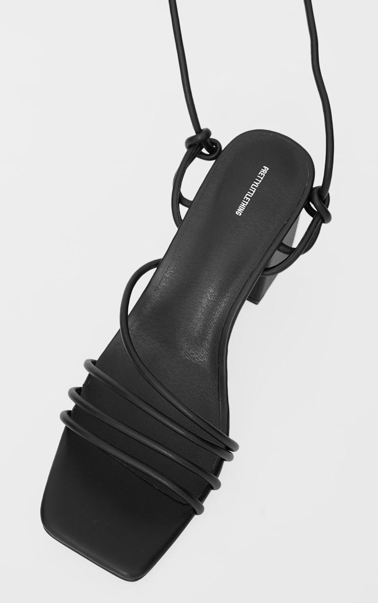 Black PU Square Toe Strappy Low Block Heeled Sandals Product Image