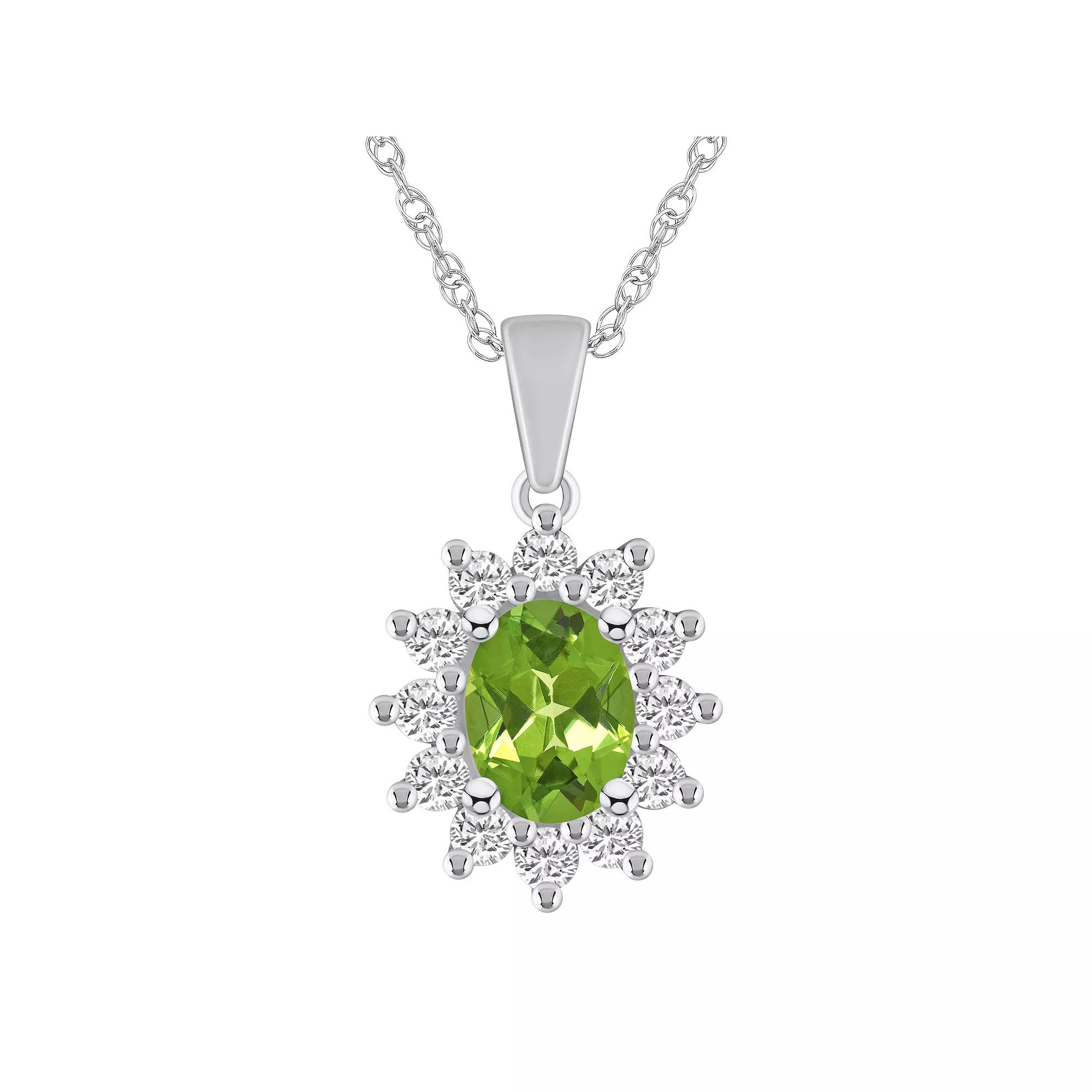 Alyson Layne 14k White Gold Oval Peridot & 5/8 Carat T.W. Diamond Pendant Necklace, Women's, Size: 18" Product Image