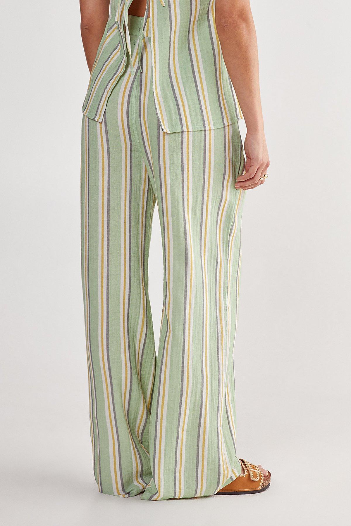 Cotton Gauze Stripe Wide Leg Pants Product Image