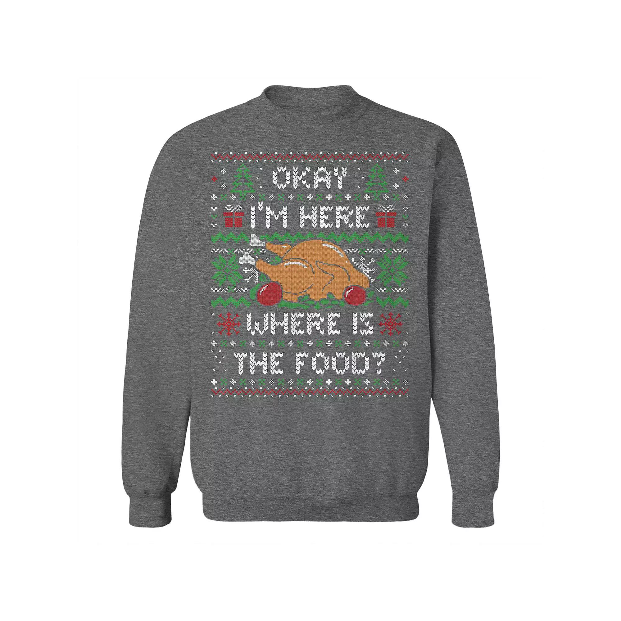 Men's Where is The Food Christmas Sweater Graphic Sweatshirt, Size: XXL, Grey Heather Product Image