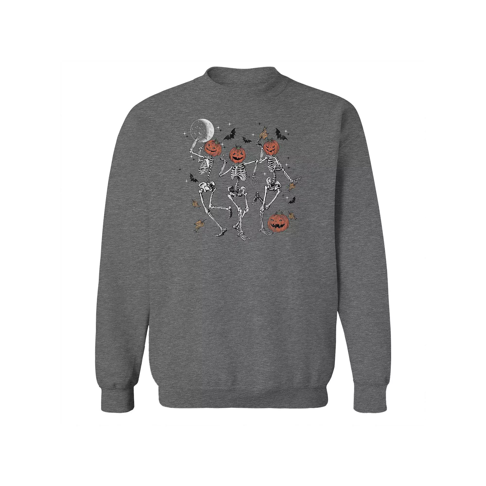 Junior's Pumpkin Skulls Graphic Fleece Sweatshirt, Women's,  Product Image