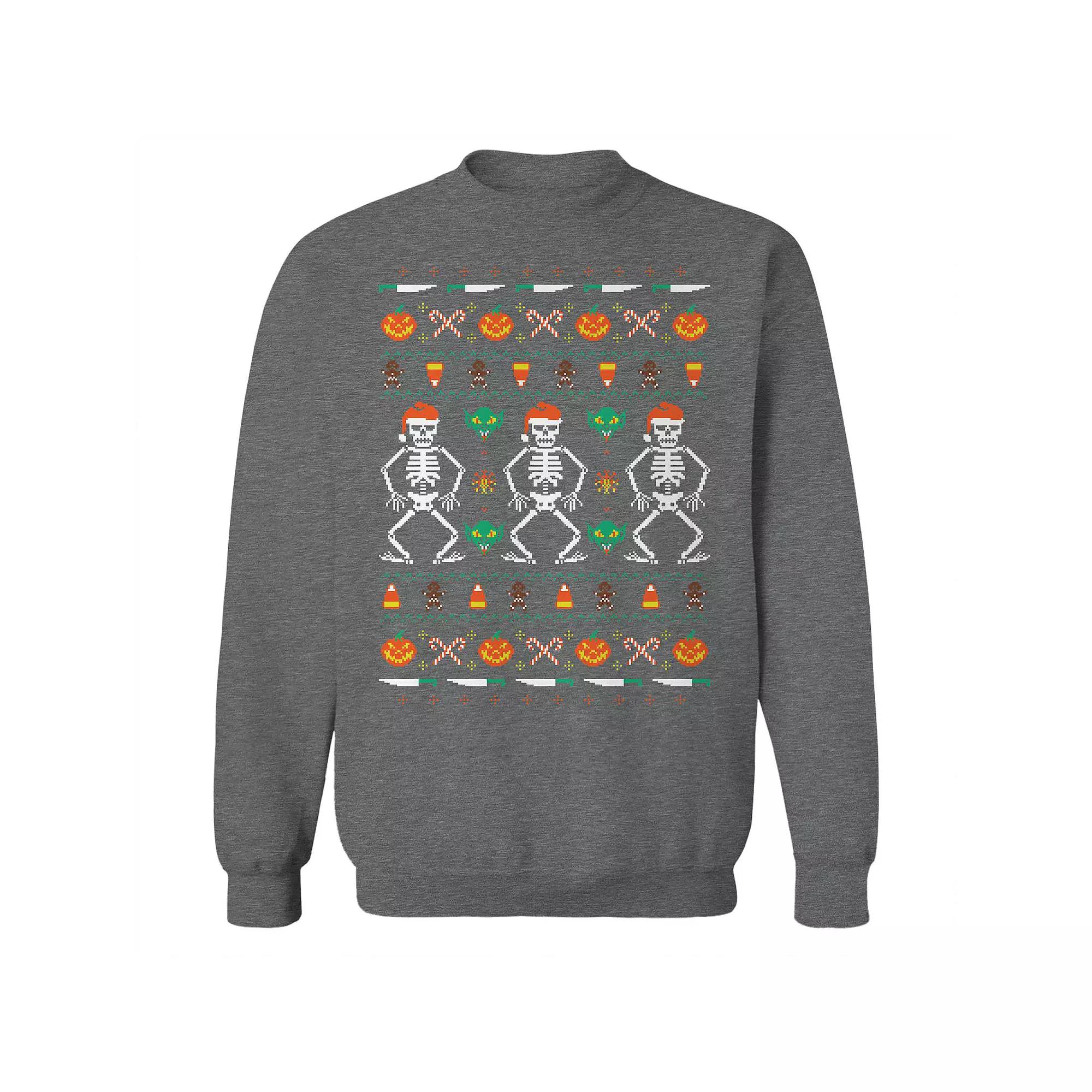 Men's Trick Or Christmas Sweater Graphic Sweatshirt, Size: Large, Grey Heather Product Image