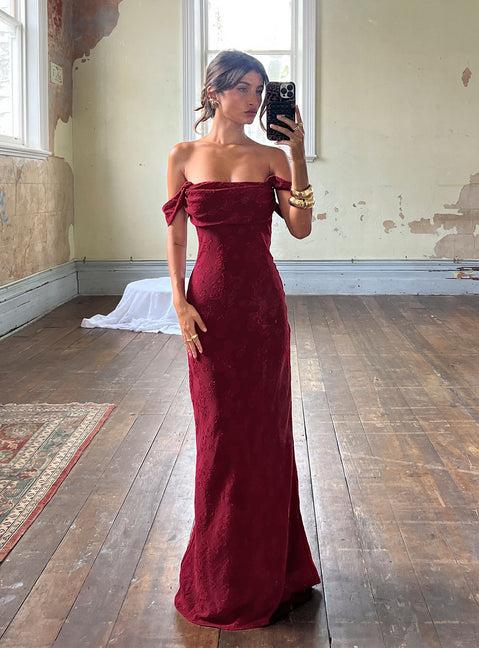Azura Off The Shoulder Maxi Dress Burgundy Product Image