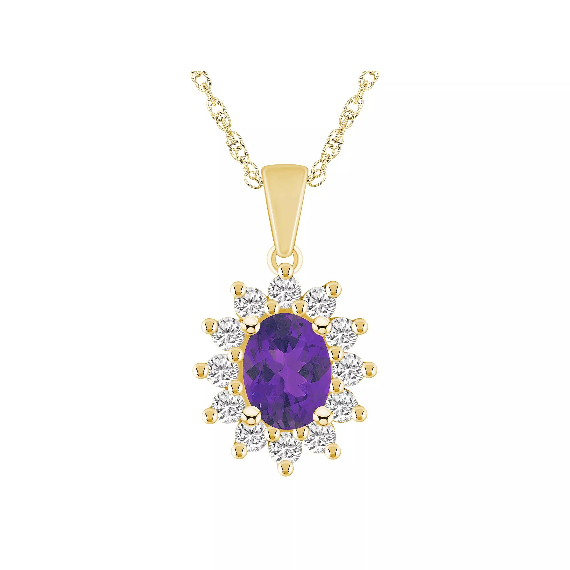Alyson Layne 14k Gold Oval Amethyst & 5/8 Carat T.W. Diamond Pendant Necklace, Women's, Size: 18" Product Image