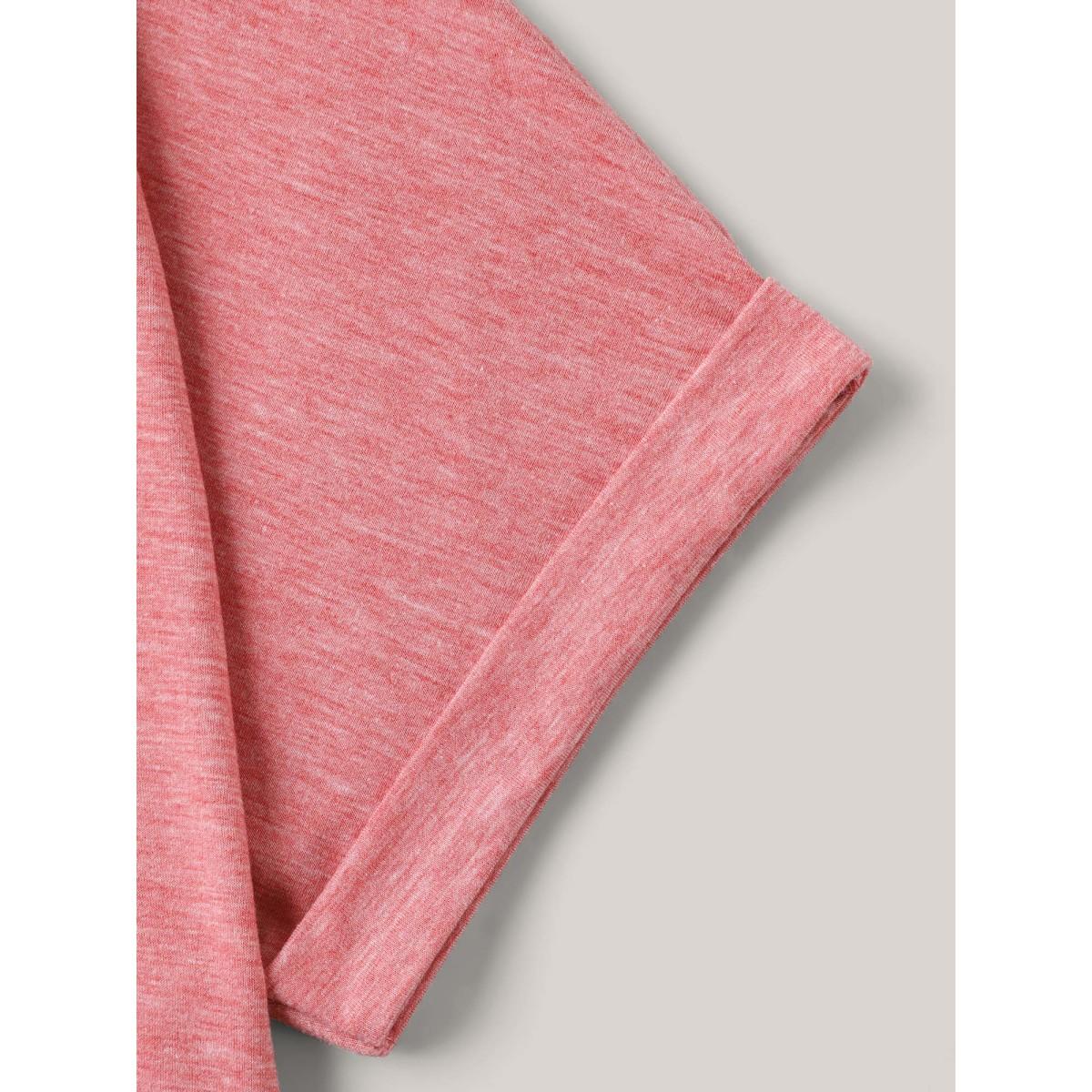 Plus Size Stretchy Heathered V-Neck Solid T-Shirt Beanpastepowder Women Casual Roll Hem V-neck Everyday T-shirts BloomChic 28/5X Product Image