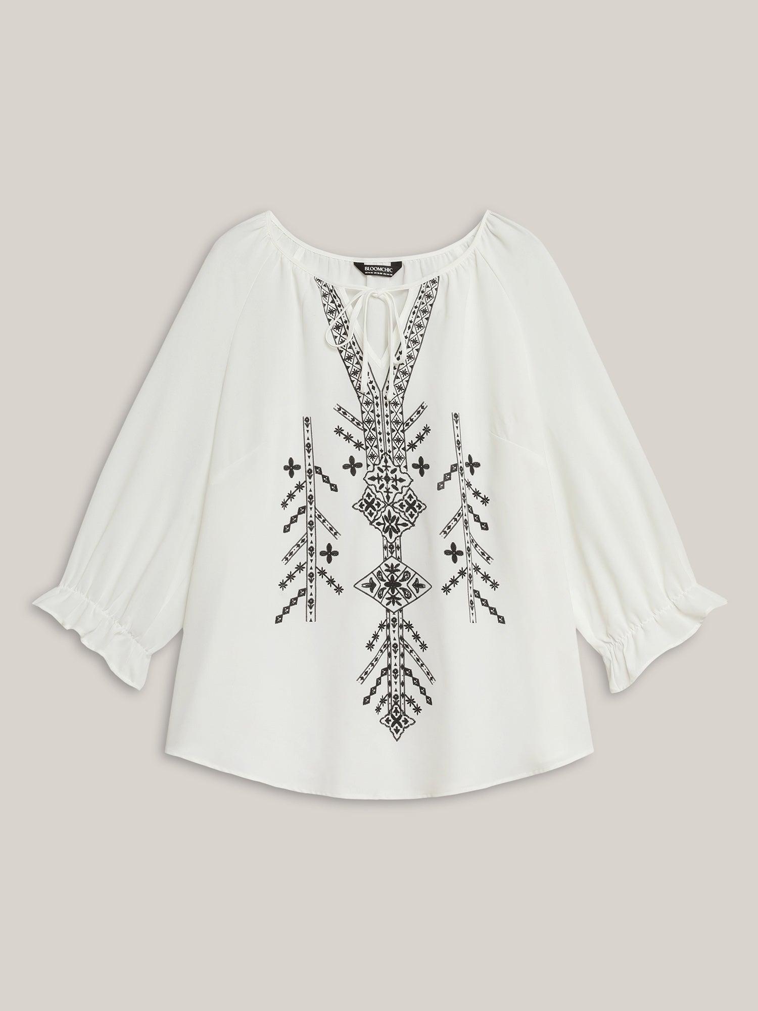 Boho Print Neck Tassels Shirt Female Product Image