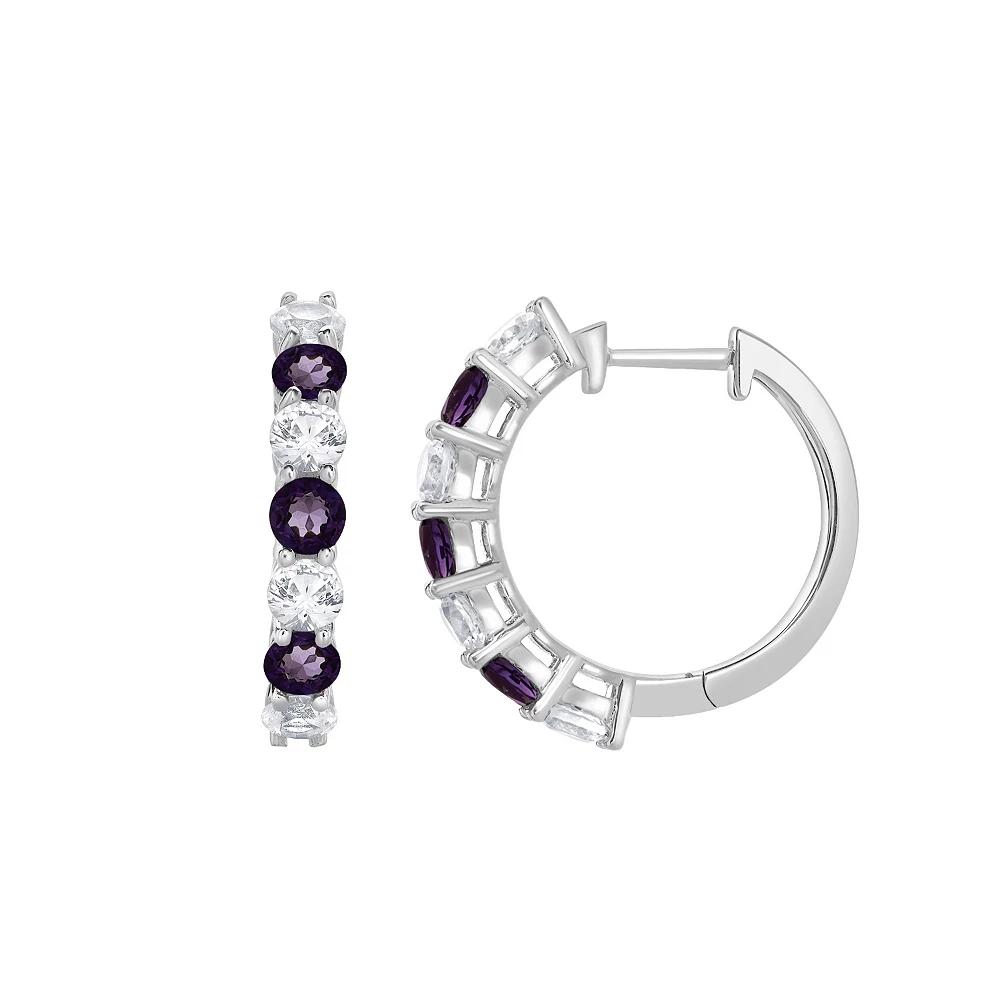 Gemstone Brilliance Sterling Silver Gemstone & Lab-Created White Sapphire Hoop Earrings, Women's, Created Purple Product Image