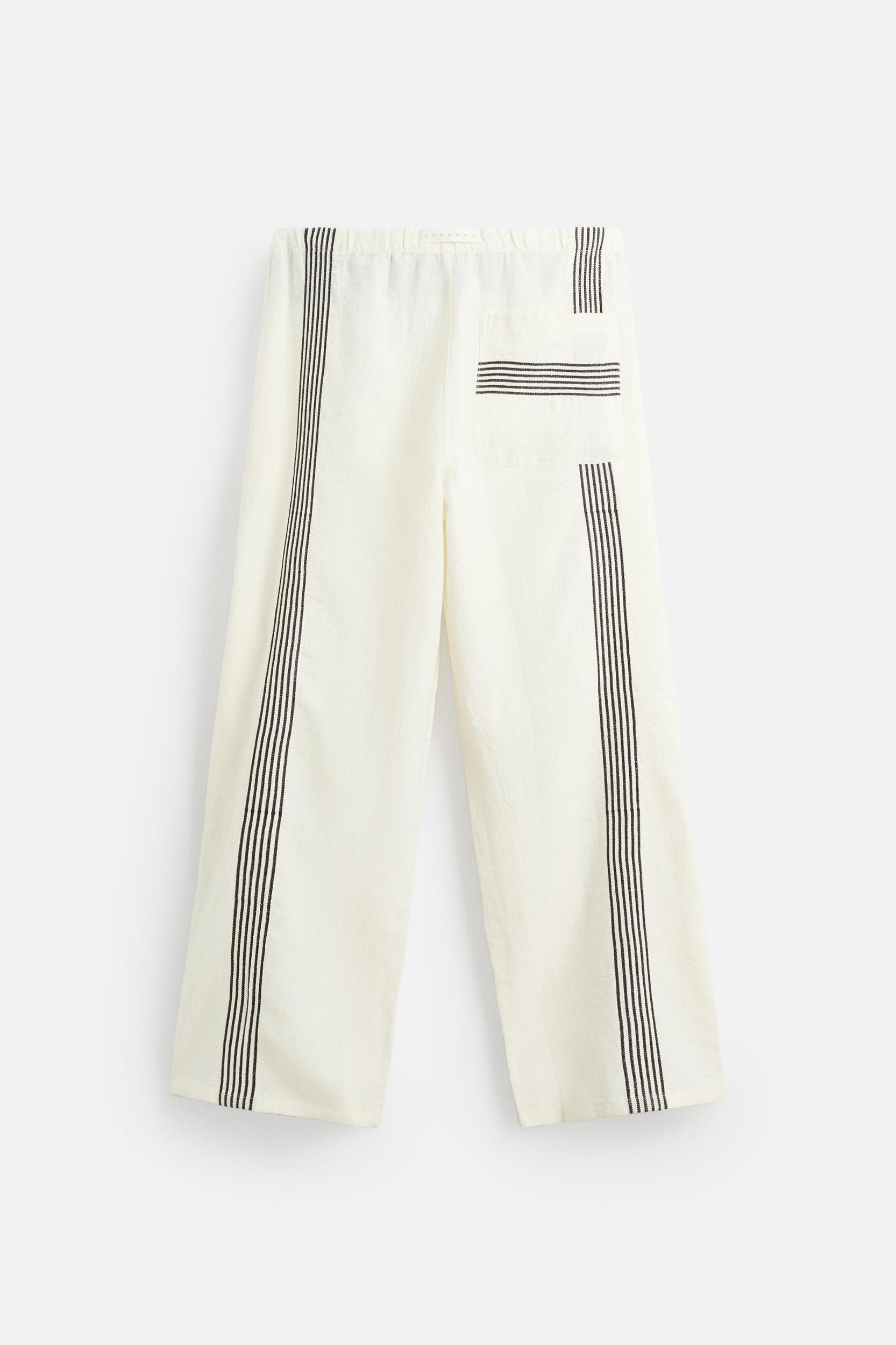 100% LINEN PANTS WITH STRIPES Product Image