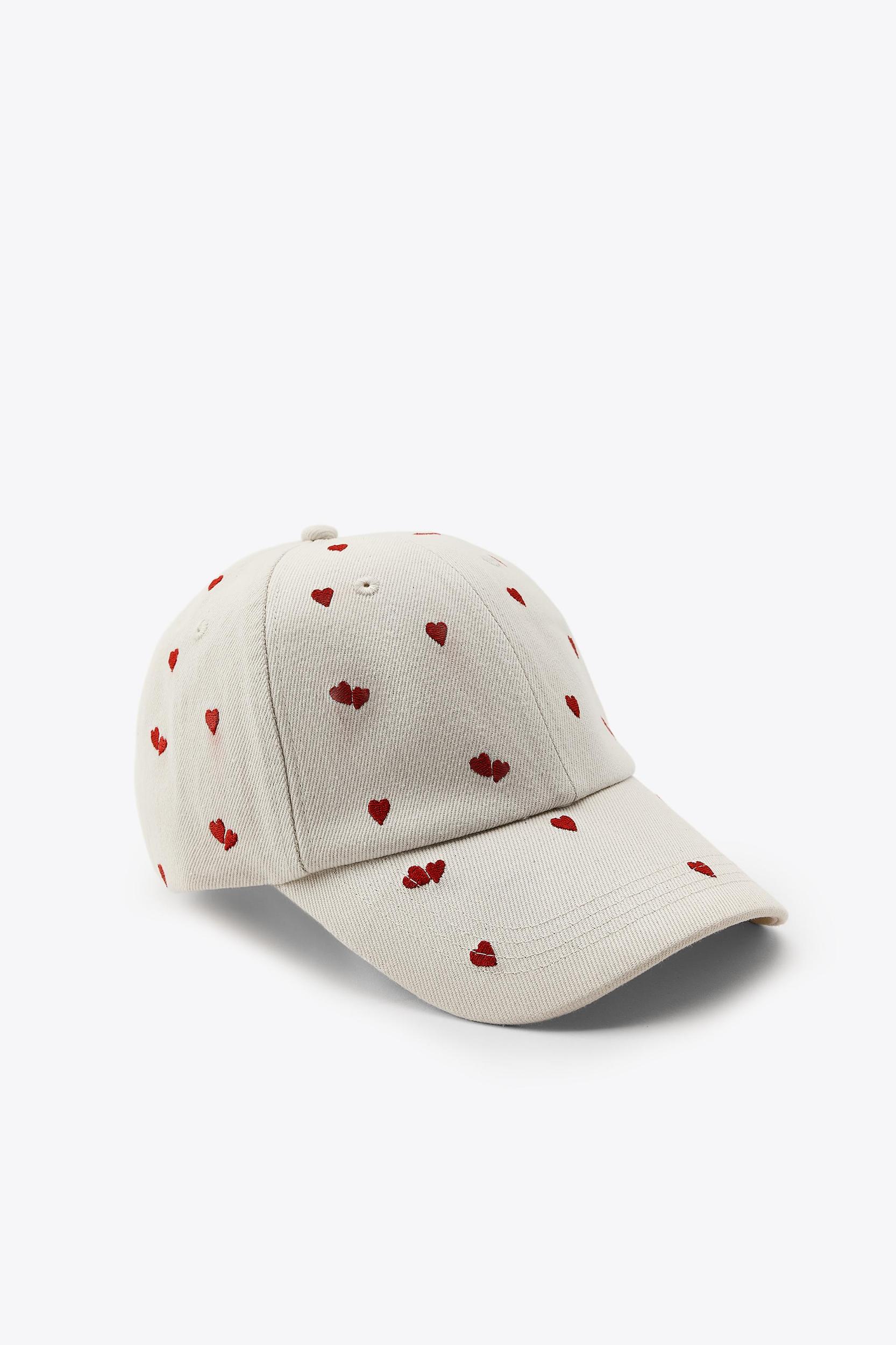 TWILL CAP WITH EMBROIDERED HEARTS Product Image