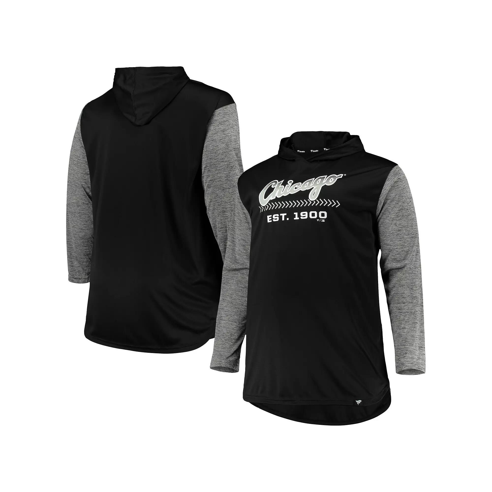 Men's Black/Heathered Gray Chicago White Sox Big & Tall Wordmark Club Pullover Hoodie,  Product Image