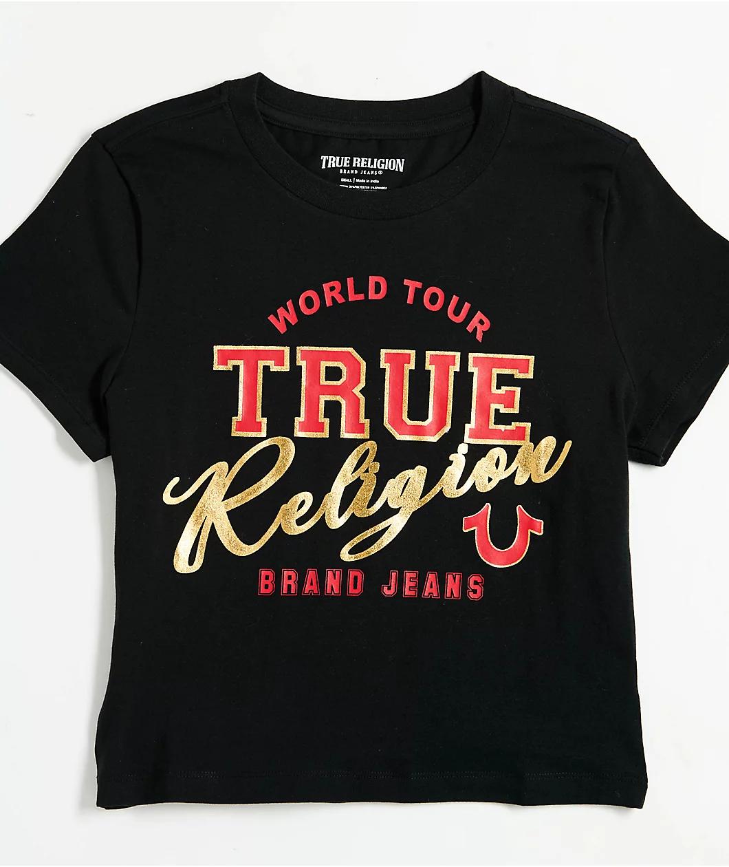 True Religion High Shine Black Crop T-Shirt Product Image