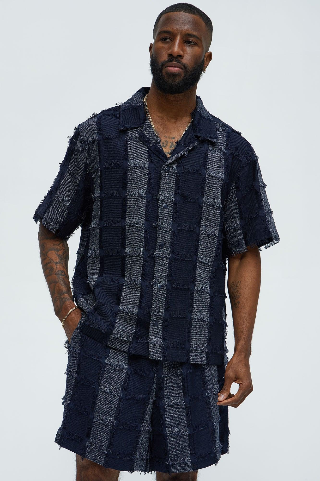 Fray Patchwork Like Shirt - Navy Product Image