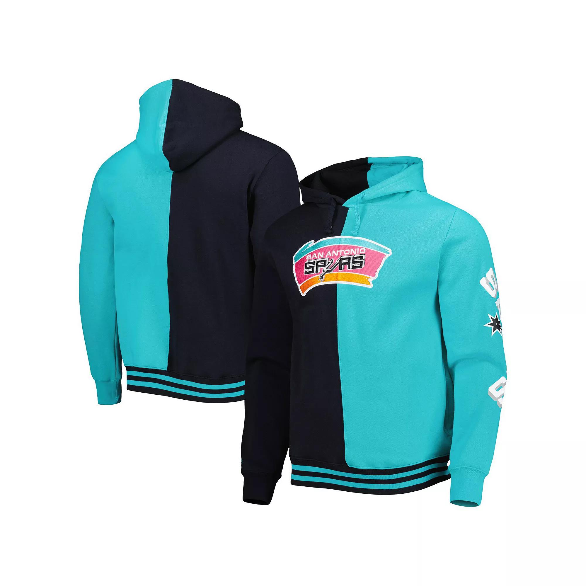 Men's Mitchell & Ness Black/Teal San Antonio Spurs Hardwood Classics Split Pullover Hoodie,  Product Image