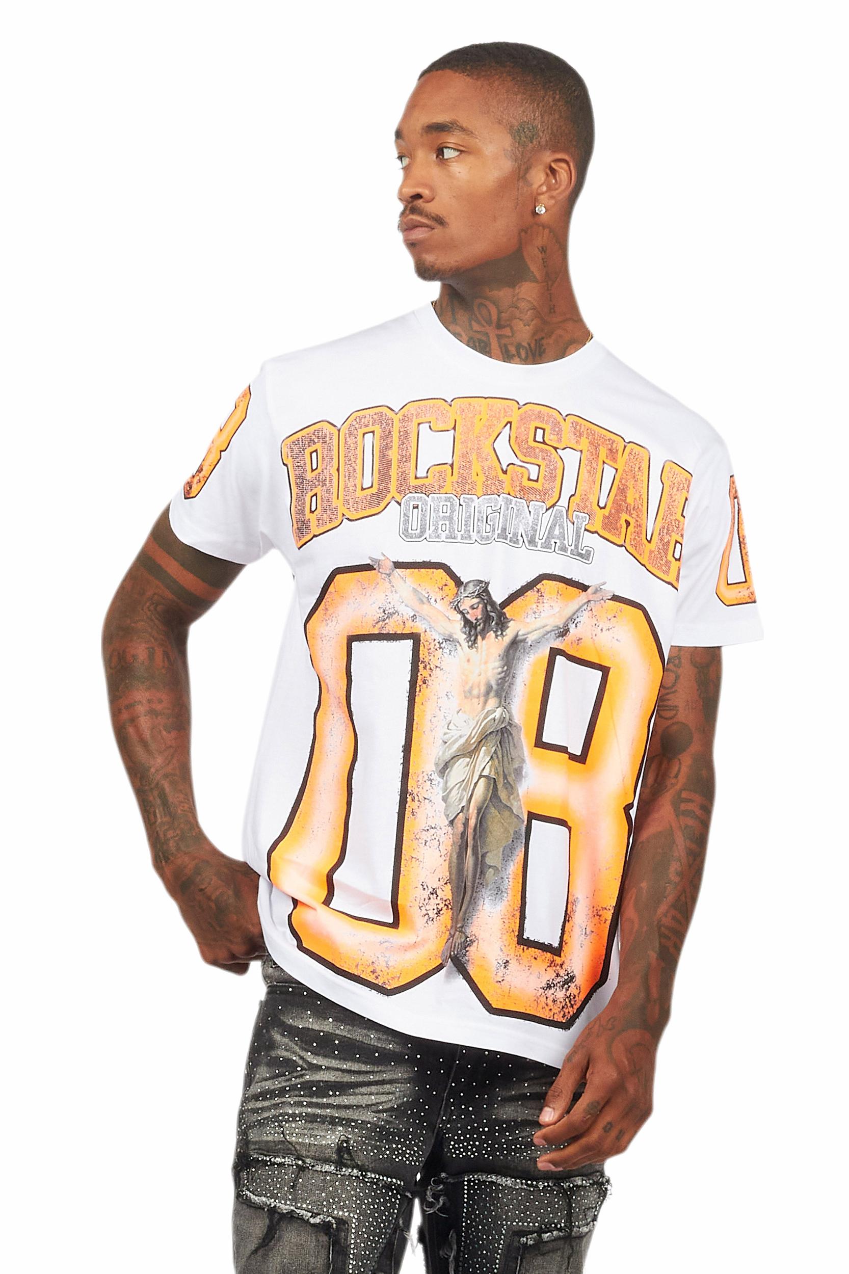 Fields White/Orange Oversized Graphic T-Shirt Male Product Image
