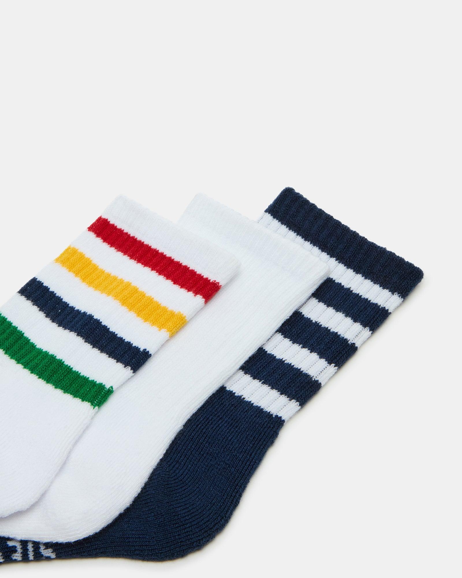 3 PACK STRIPED CREW SOCKS WHITE MULTI Female Product Image