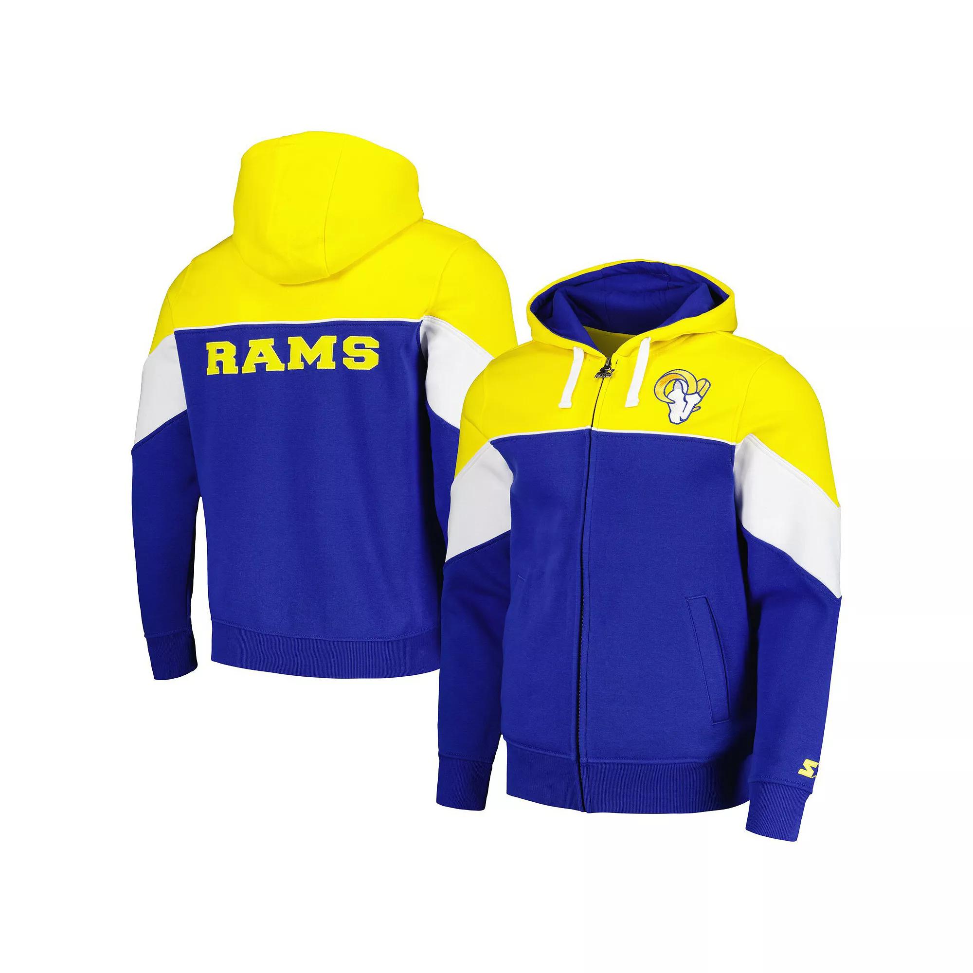 Men's Starter Royal/Gold Los Angeles Rams Running Back Full-Zip Hoodie, Size: Medium, Blue Product Image