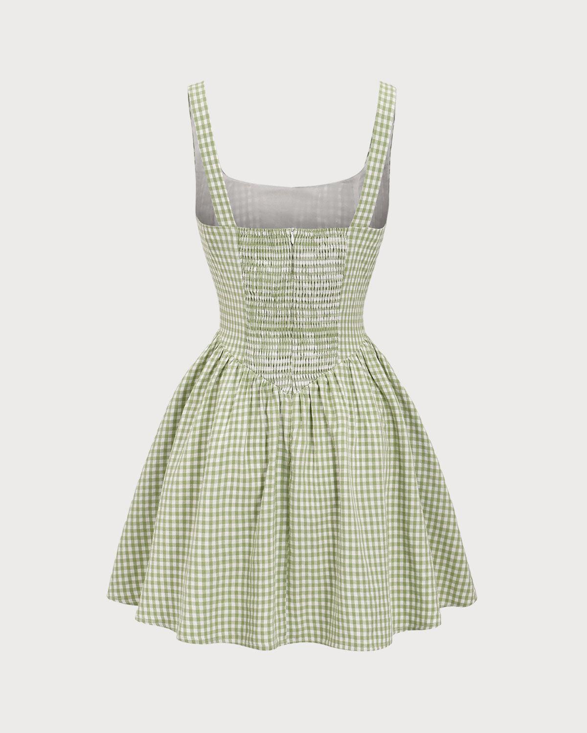 Green Plaid Ruched Slip Mini Dress Product Image