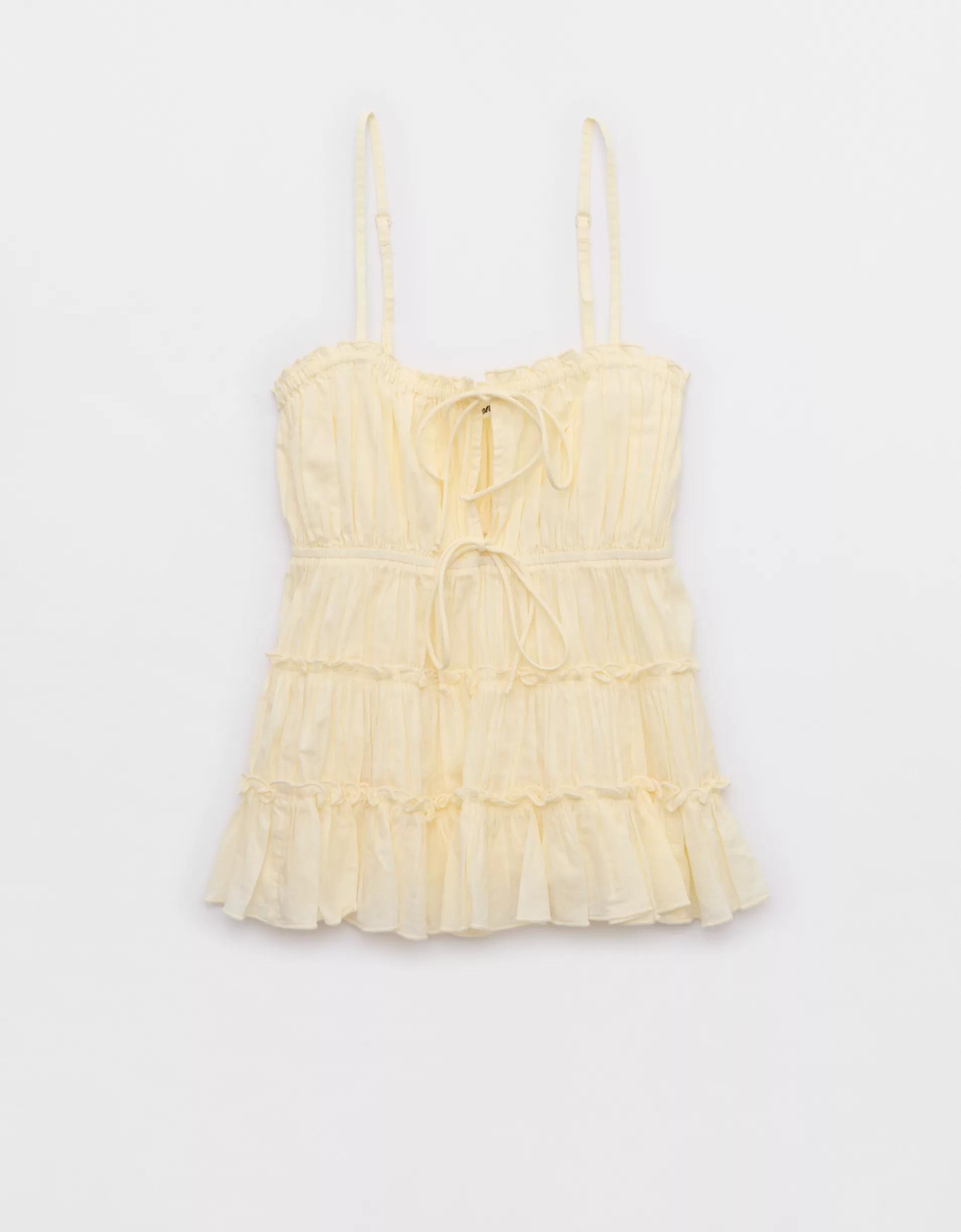 Aerie Tie Front Tiered Tank Top Product Image