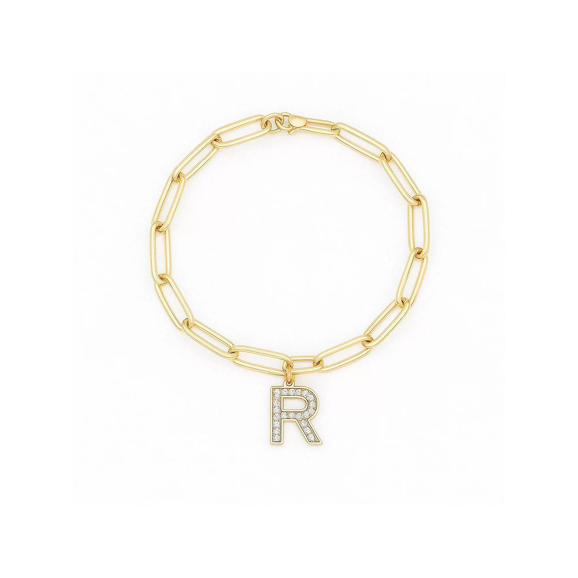 Meshmerise 18K Gold Over Silver Diamond Inital Bracelet, Women's, Size: 6-7" ADJ, Gold Tone R Product Image