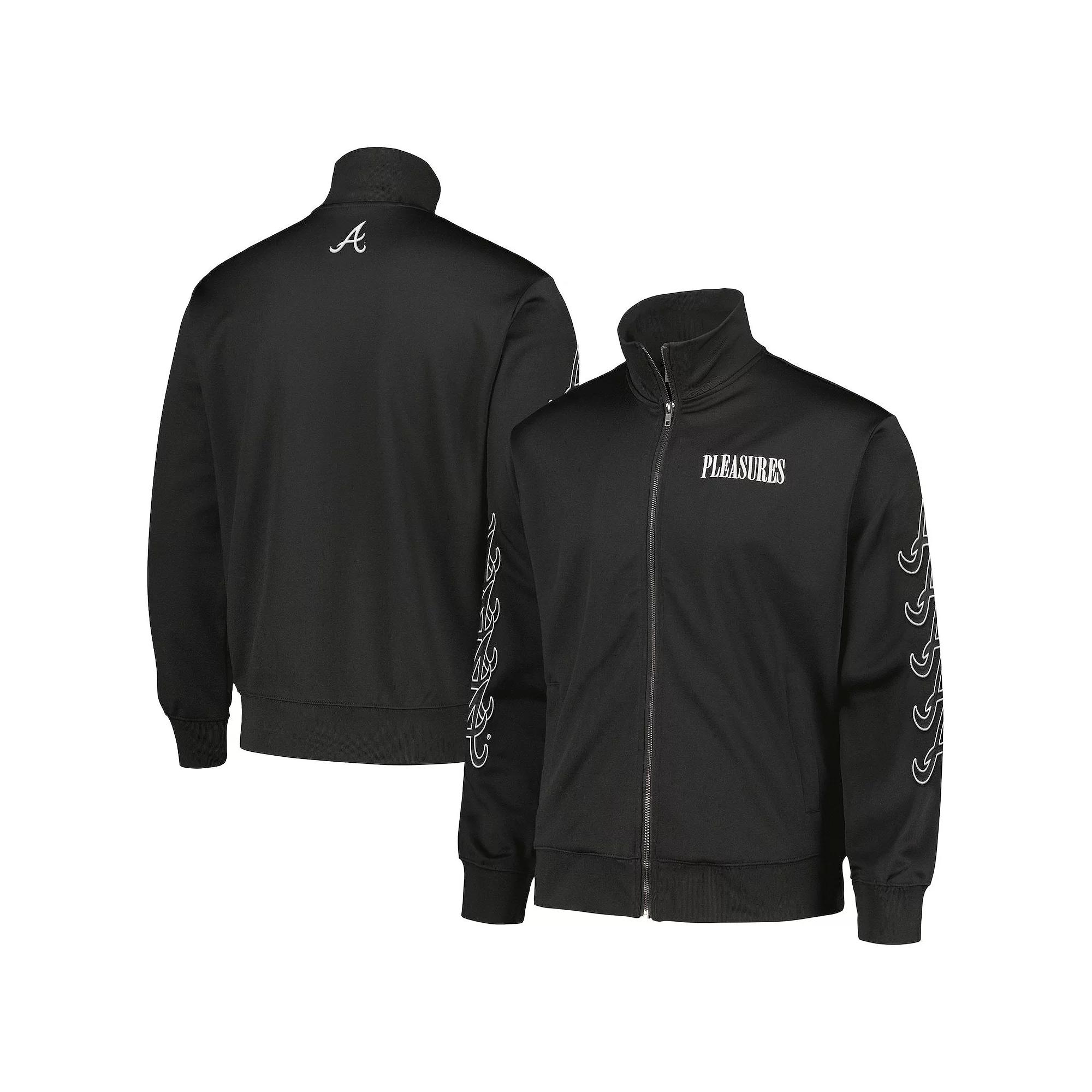 Men's PLEASURES Black Atlanta Braves Pitcher Full-Zip Track Jacket,  Product Image