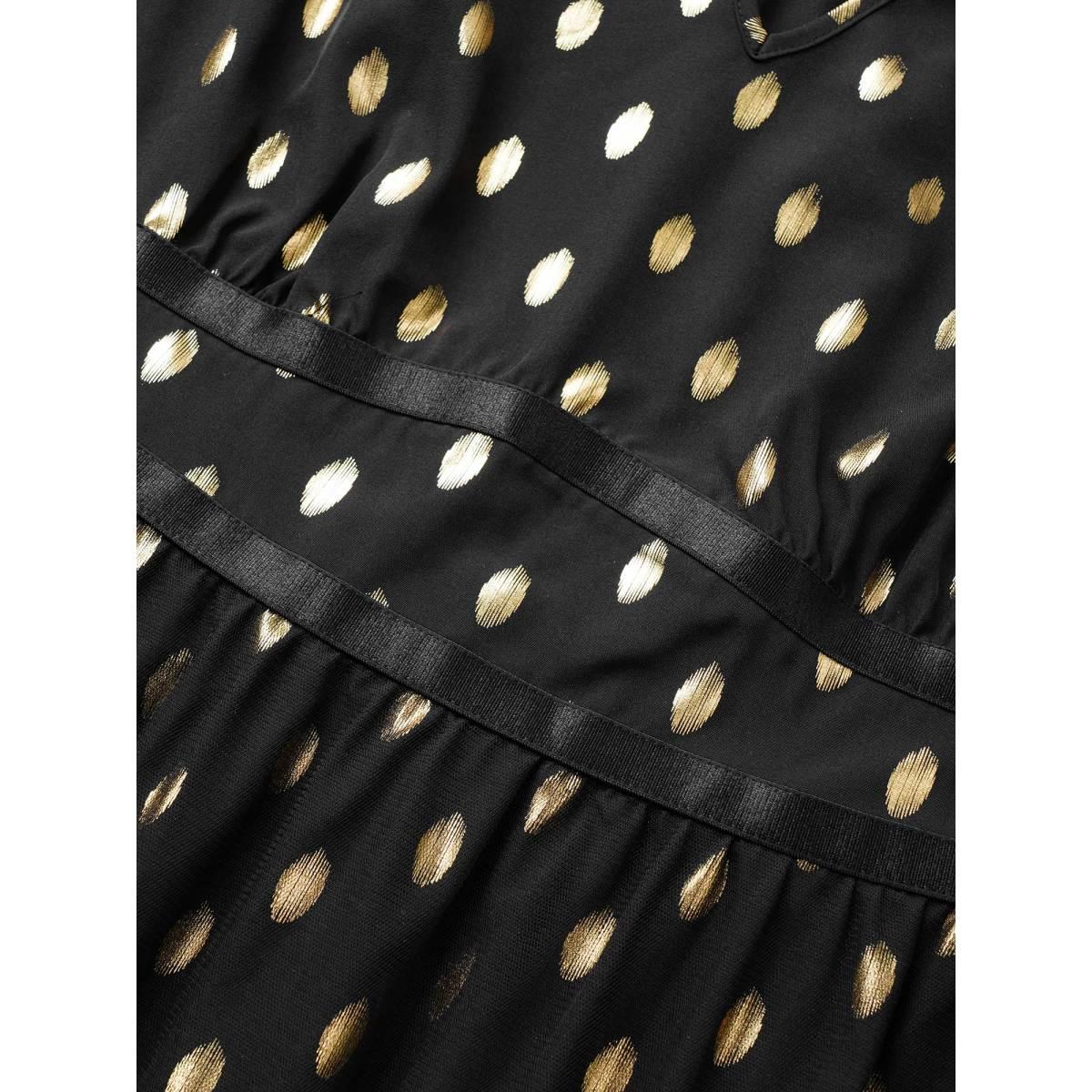 Plus Size Glitter Polka Dot Pocket Patchwork Tank Dress Black Women Cocktail Non V-neck Sleeveless Curvy Midi Dress BloomChic 12/L Product Image