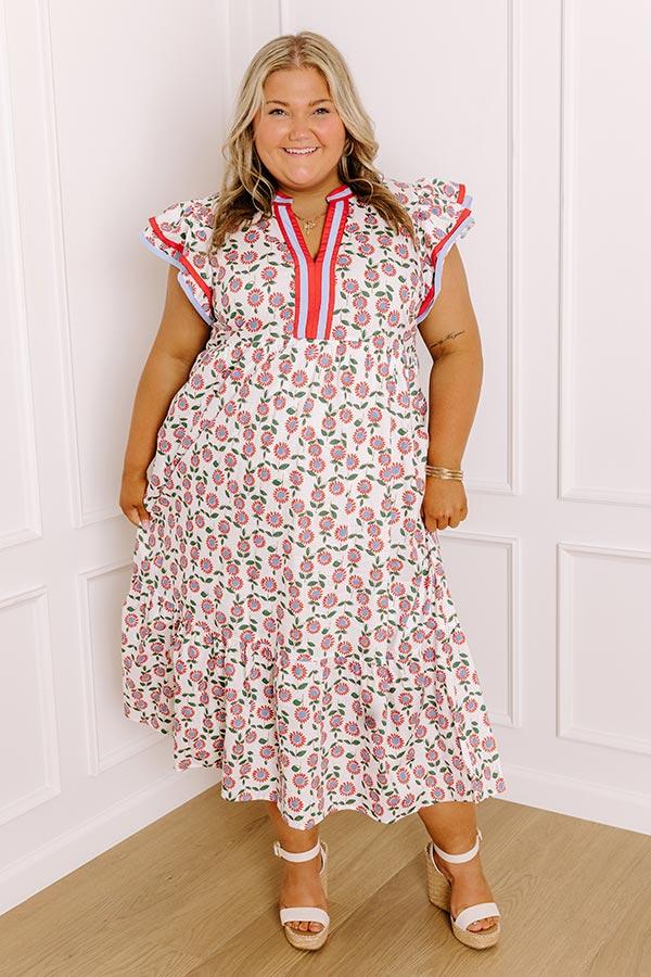 Picnic Ready Floral Midi Dress in Red Curves Product Image