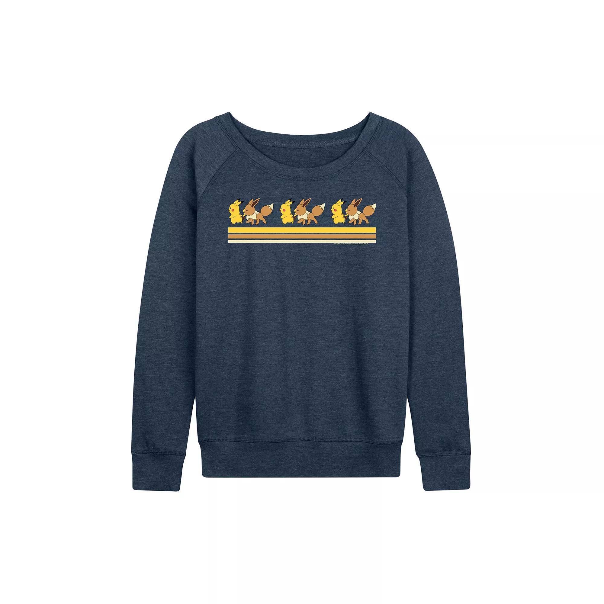 Women's Pokemon Pikachu Eevee Retro French Terry Long Sleeve Tee,  Product Image