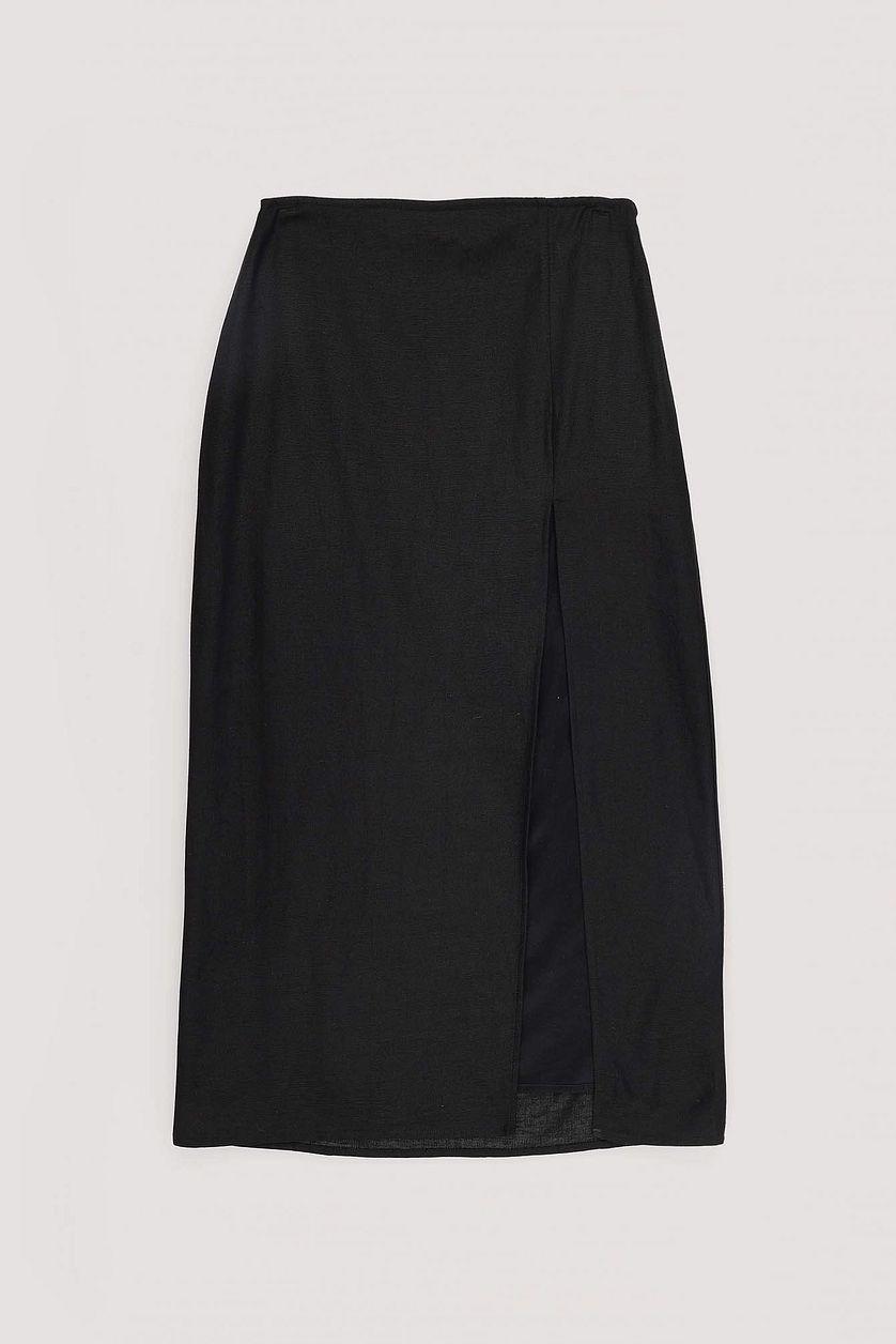 Linen Mix Slit Detail Midi Skirt Product Image