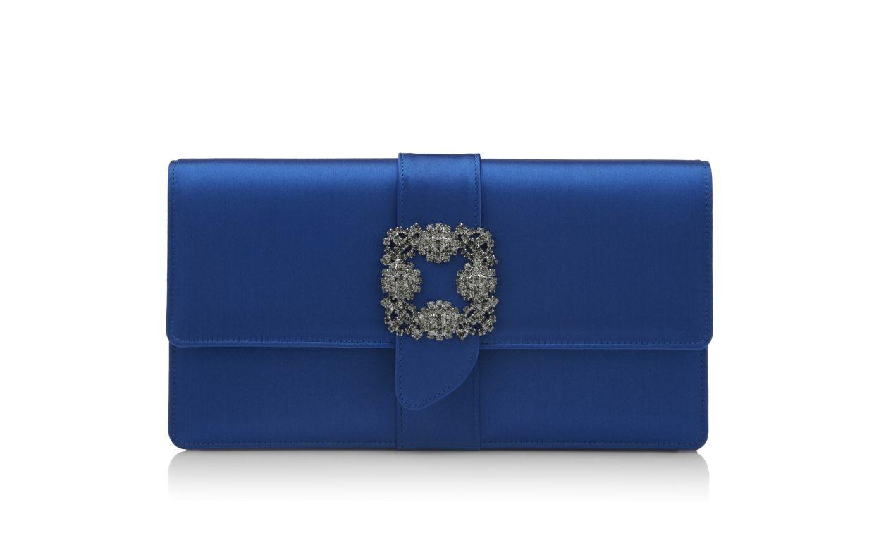 CAPRI Blue Satin Jewel Buckle Clutch Product Image
